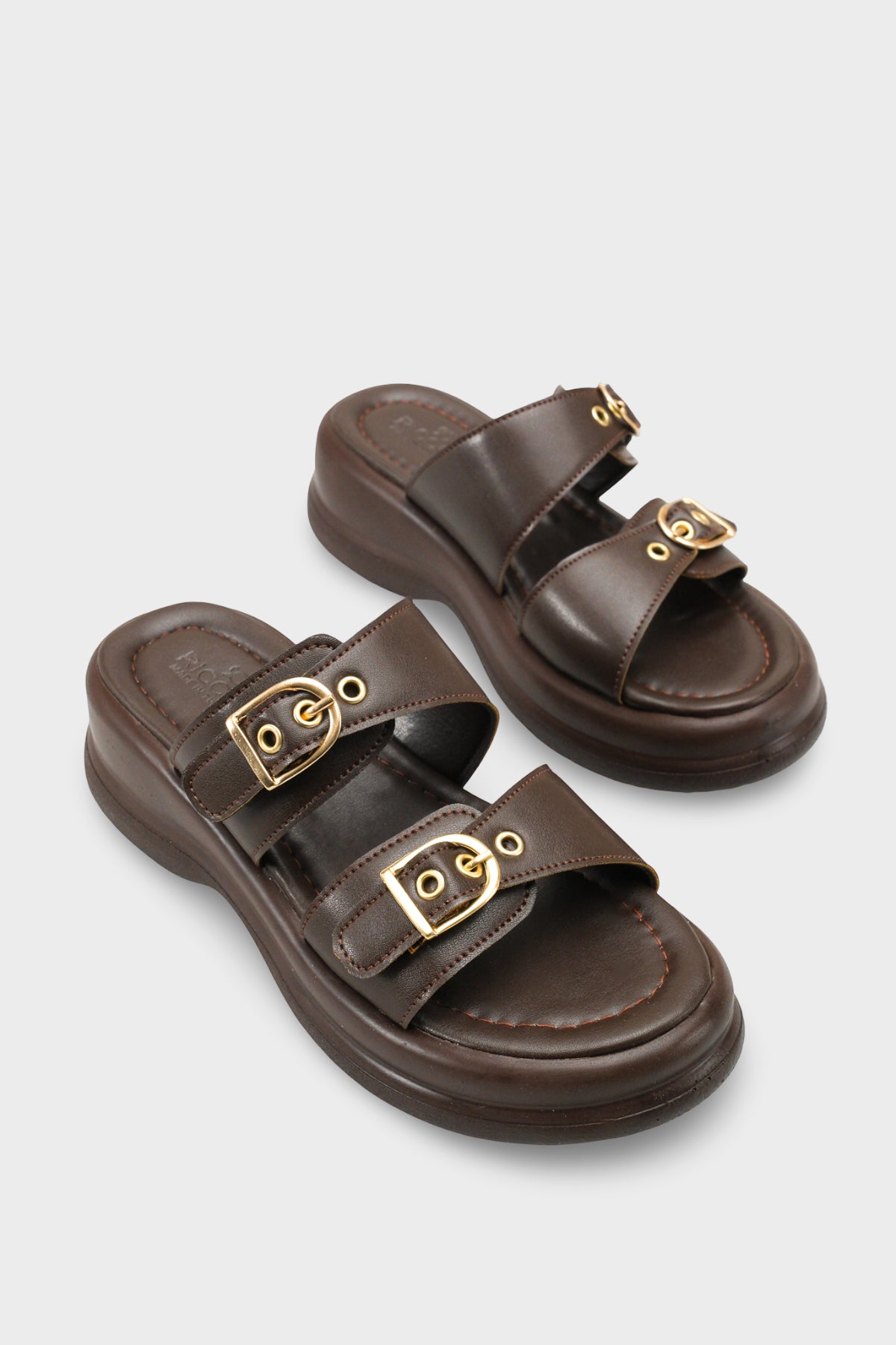 Riccon Kadın Çift Tokalı Terlik 00121027 Kahverengi