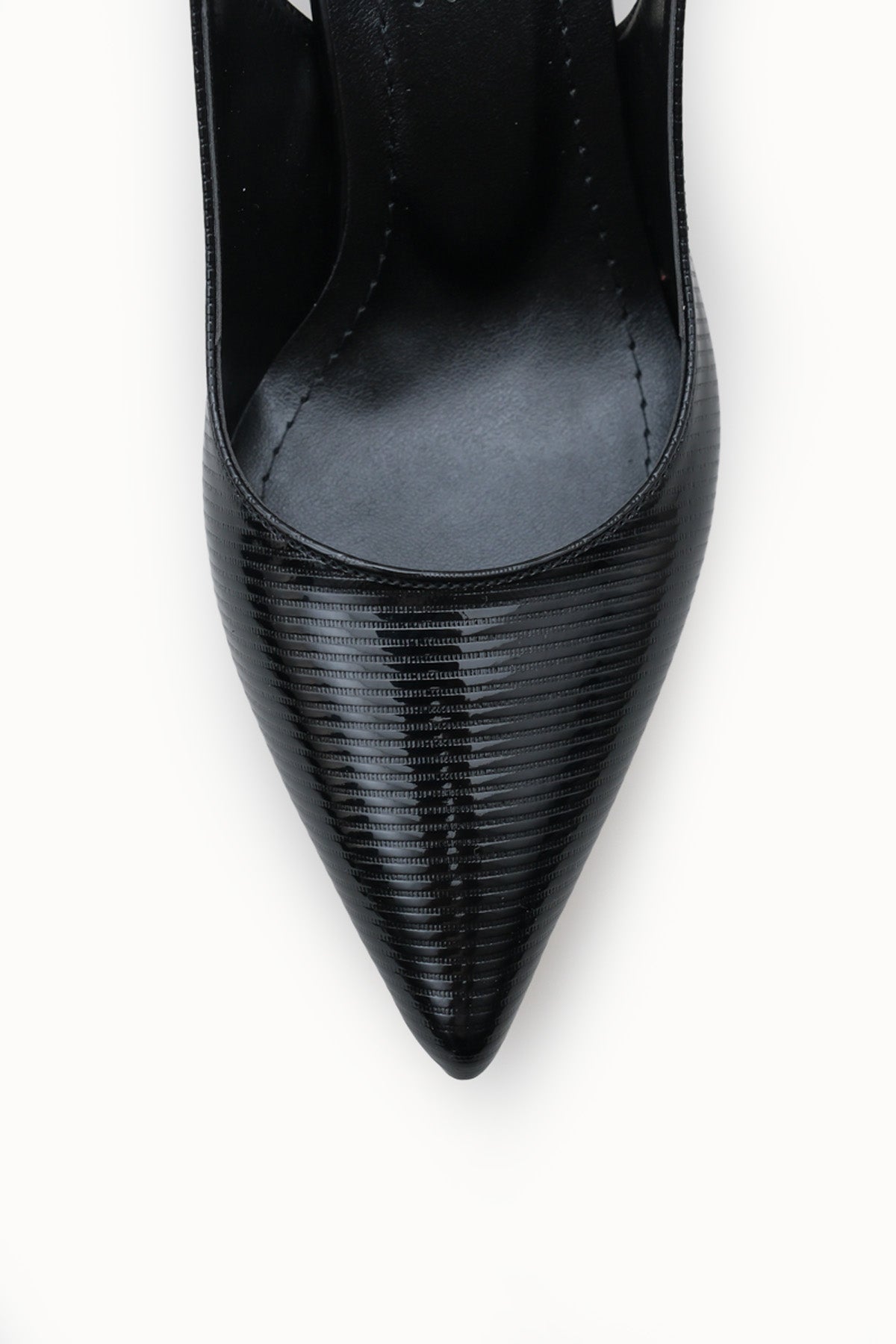 Riccon Kadın Sivri Burunlu Arkası Açık İnce Topuklu Ayakkabı 0012720 Siyah Rugan