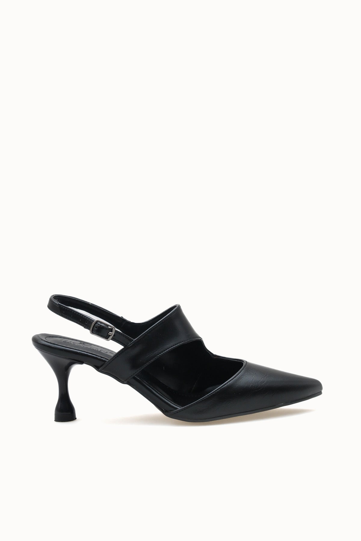 Riccon Kadın Sivri Burunlu Arkası Açık İnce Topuklu Ayakkabı 0012561 Siyah Cilt