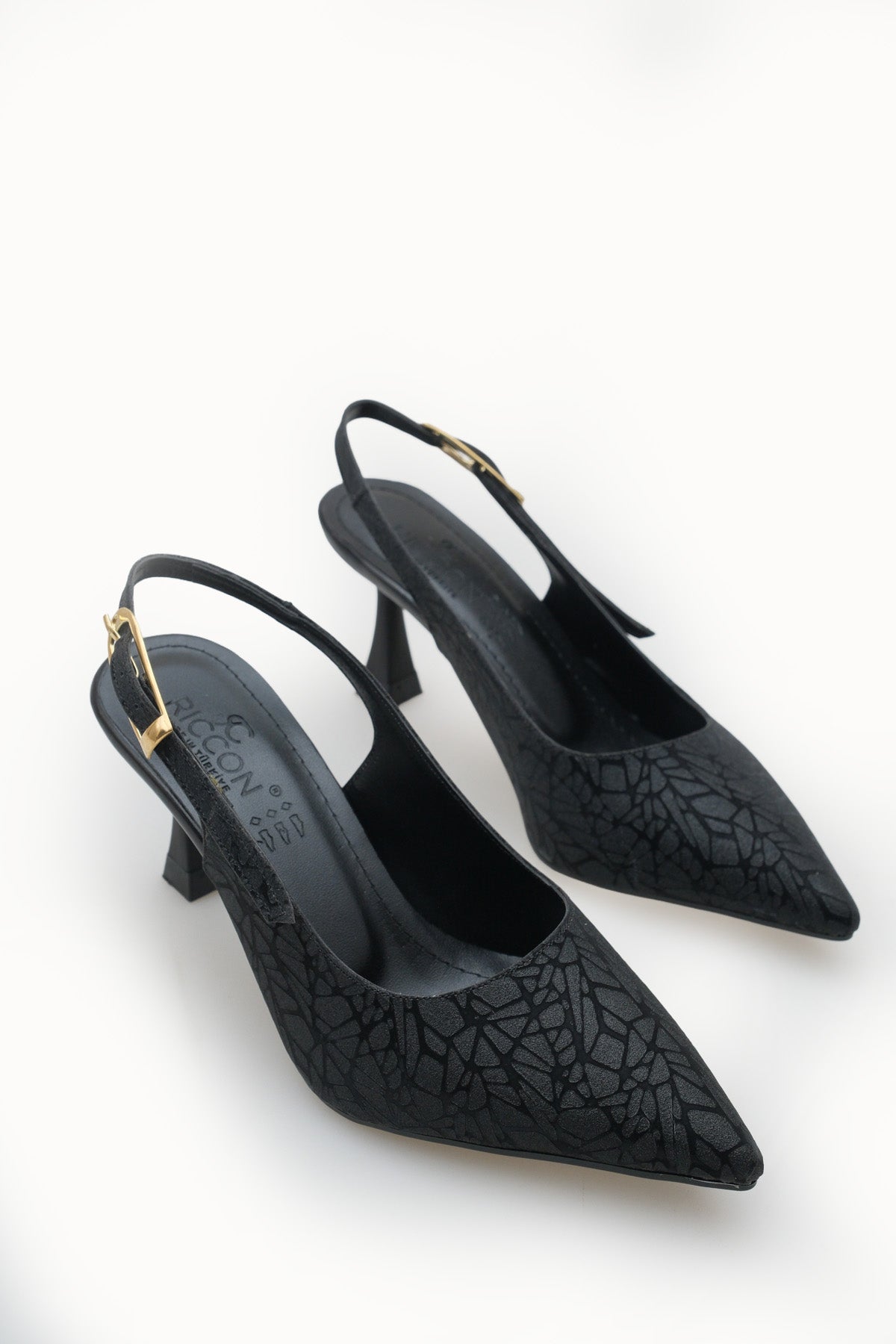 Riccon Ysalaela Kadın Arkası Açık Sivri Burun Stiletto 0012700 Siyah Dokulu