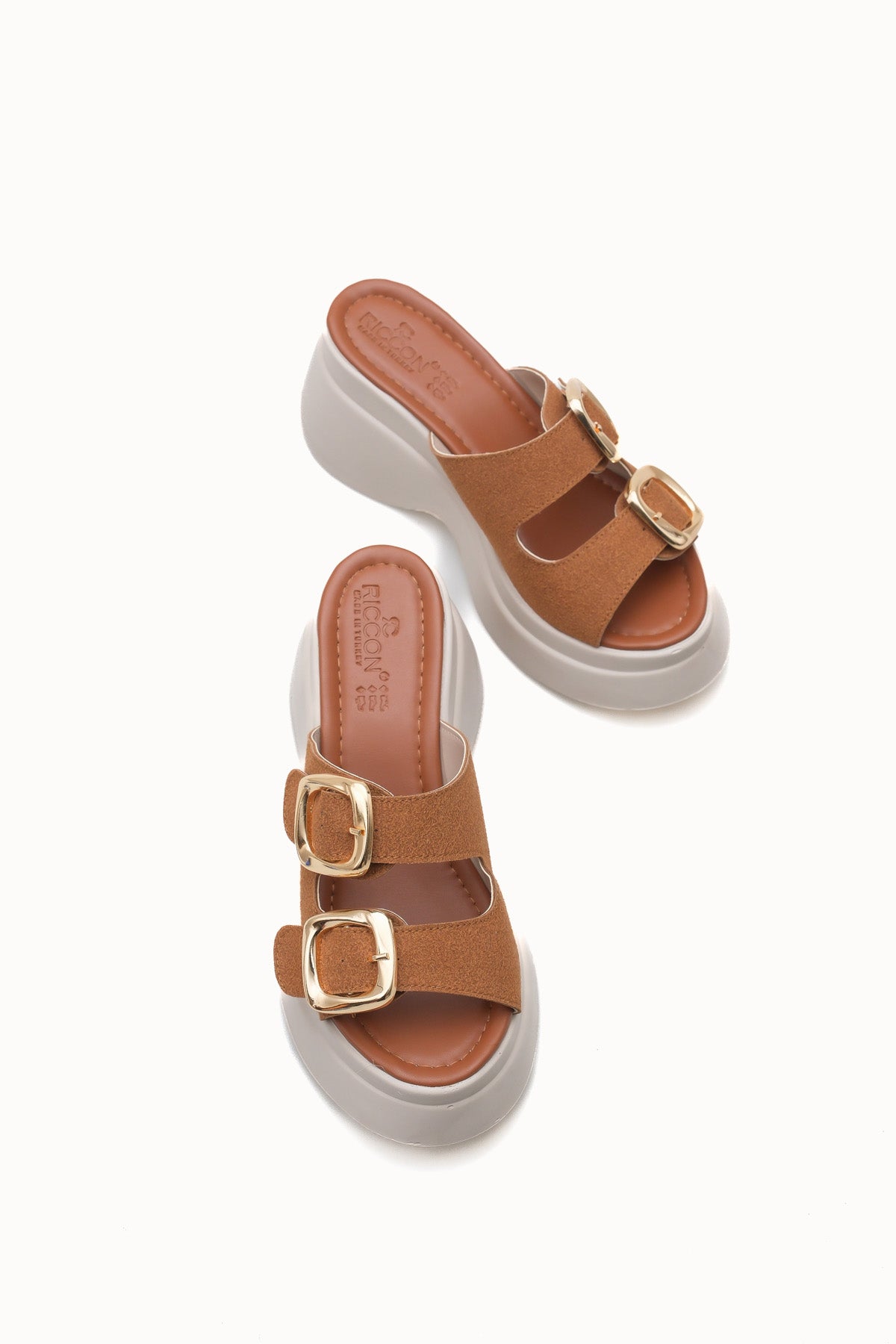 Riccon Heilrele Kadın Terlik 0012908 Taba Deri Dokulu