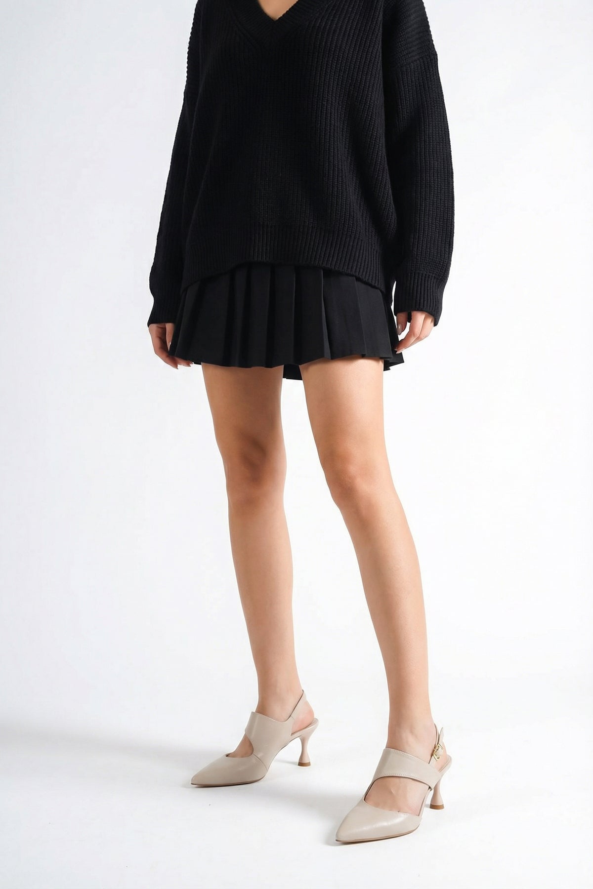 Riccon Kadın Sivri Burunlu Arkası Açık İnce Topuklu Ayakkabı 0012561 Ten Rustik