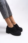 Riccon Ghinziss Kadın Topuklu Bağcıklı Loafer 00121570 Siyah Süet