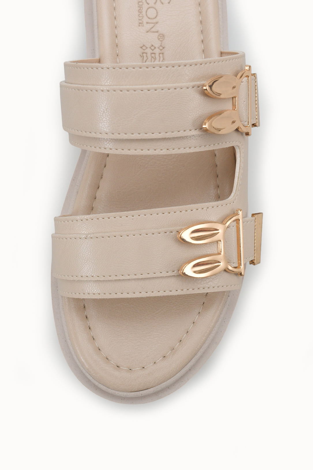 Riccon Kadın Çift Tokalı Terlik 00120415 Bej