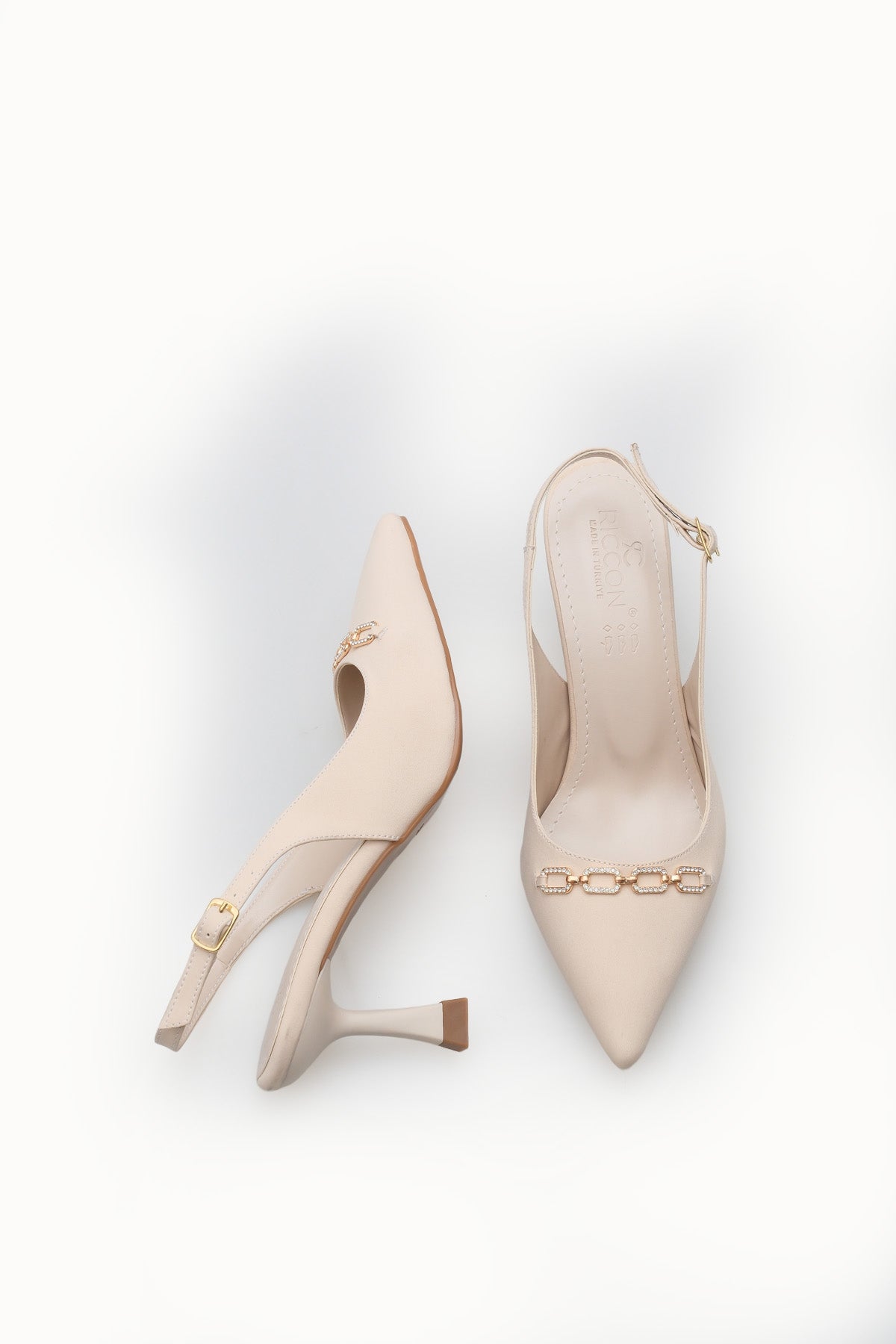 Riccon Kadın Sivri Burunlu Arkası Açık İnce Topuklu Ayakkabı 0012715 Mat Ten