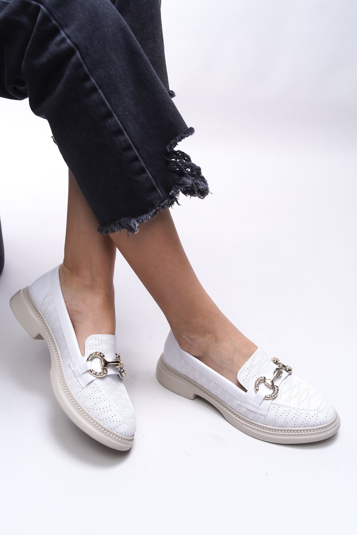 Riccon Jintheris Kadın Loafer 0012453 Beyaz Cilt