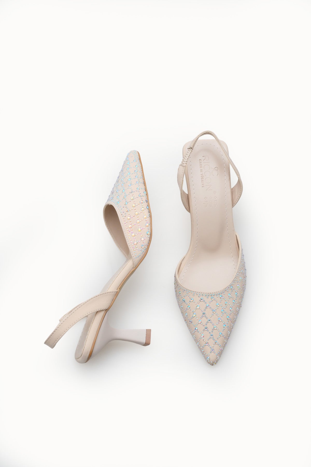 Riccon Kadın Sivri Burunlu Arkası Açık İnce Topuklu Ayakkabı 001207 Ten