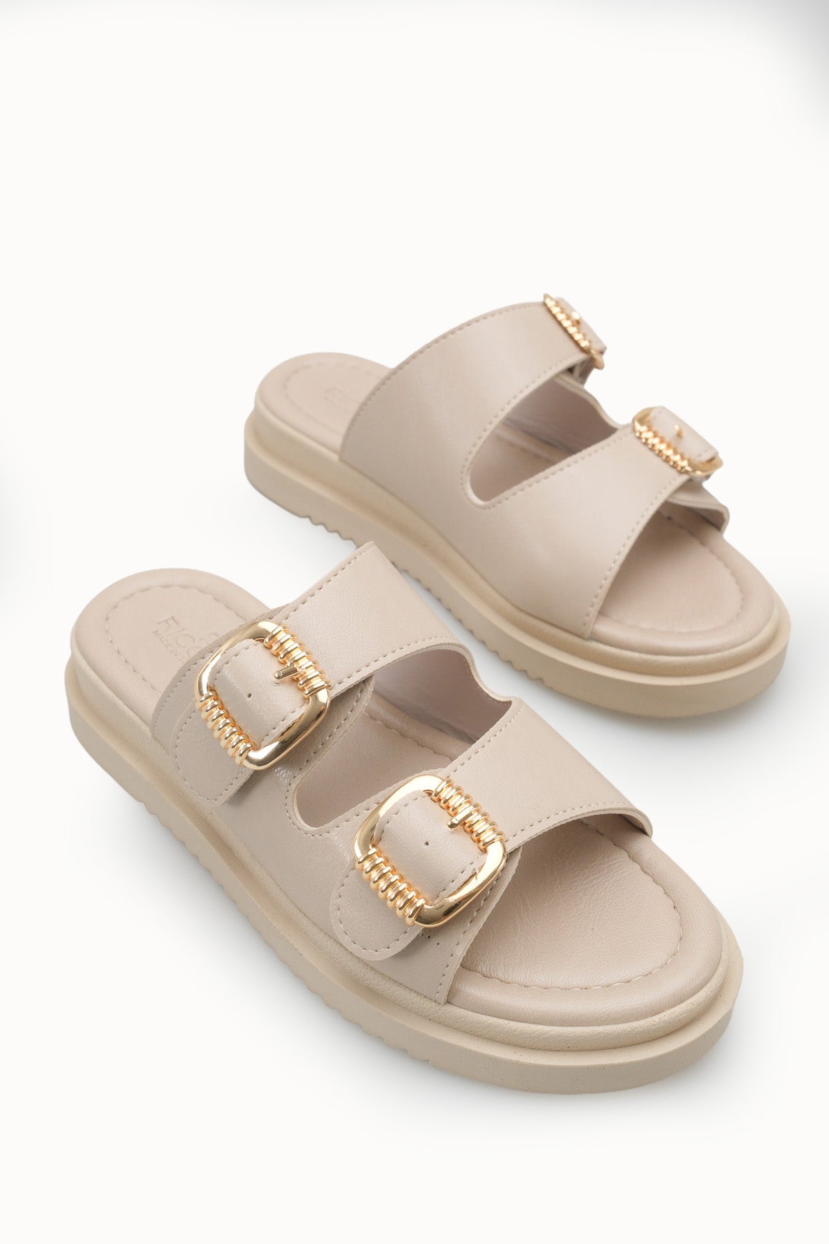 Riccon Kadın Çift Tokalı Terlik 00120403 Bej