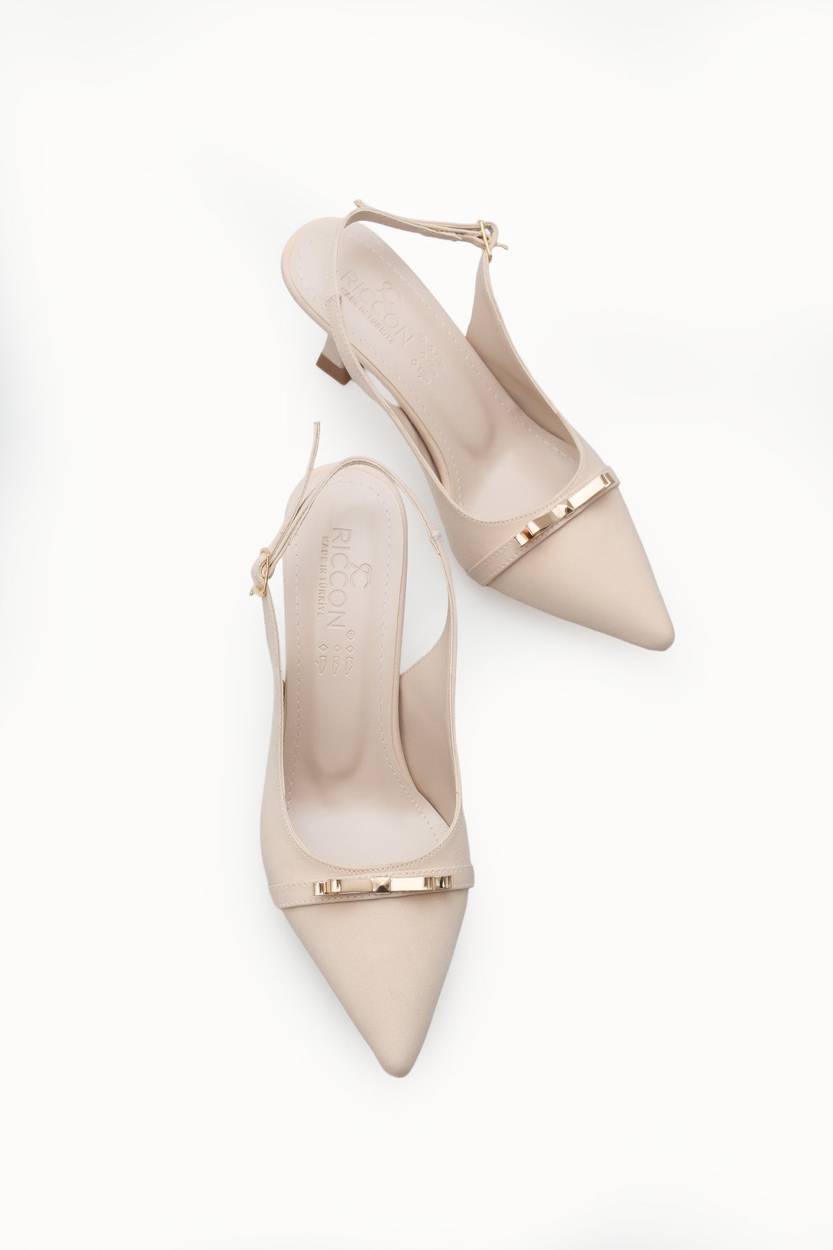 Riccon Kadın Sivri Burunlu Arkası Açık İnce Topuklu Ayakkabı 0012751 Mat Ten