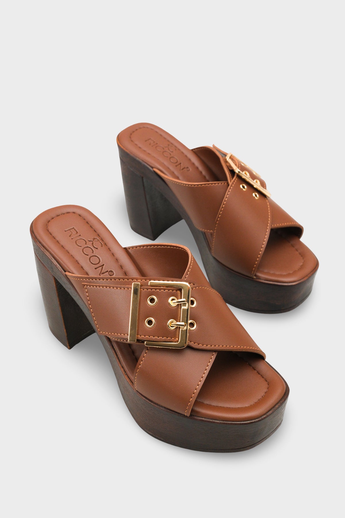 Riccon Kadın Topuklu Terlik 0012776 Kahverengi Cilt