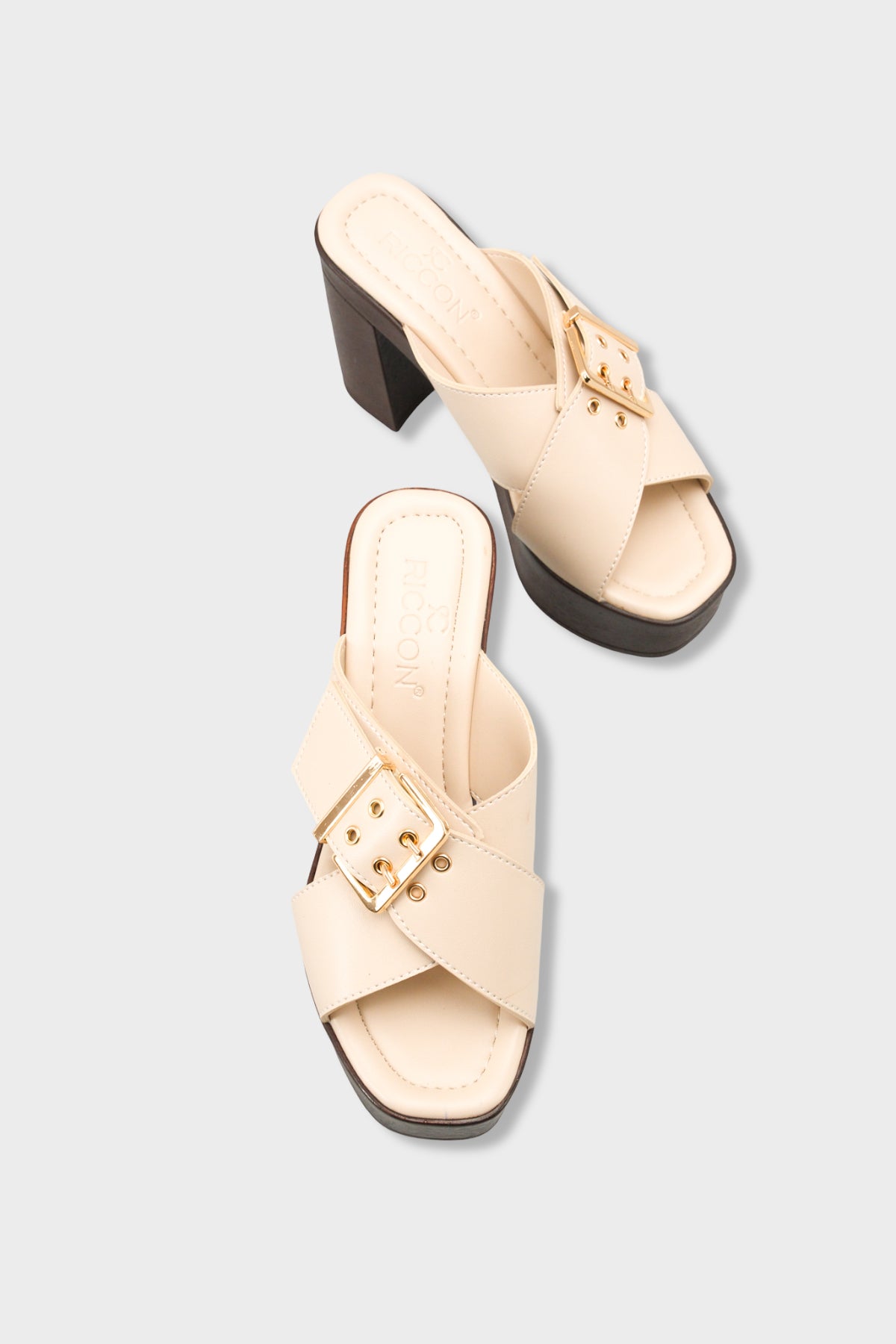 Riccon Kadın Topuklu Terlik 0012776 Bej Cilt