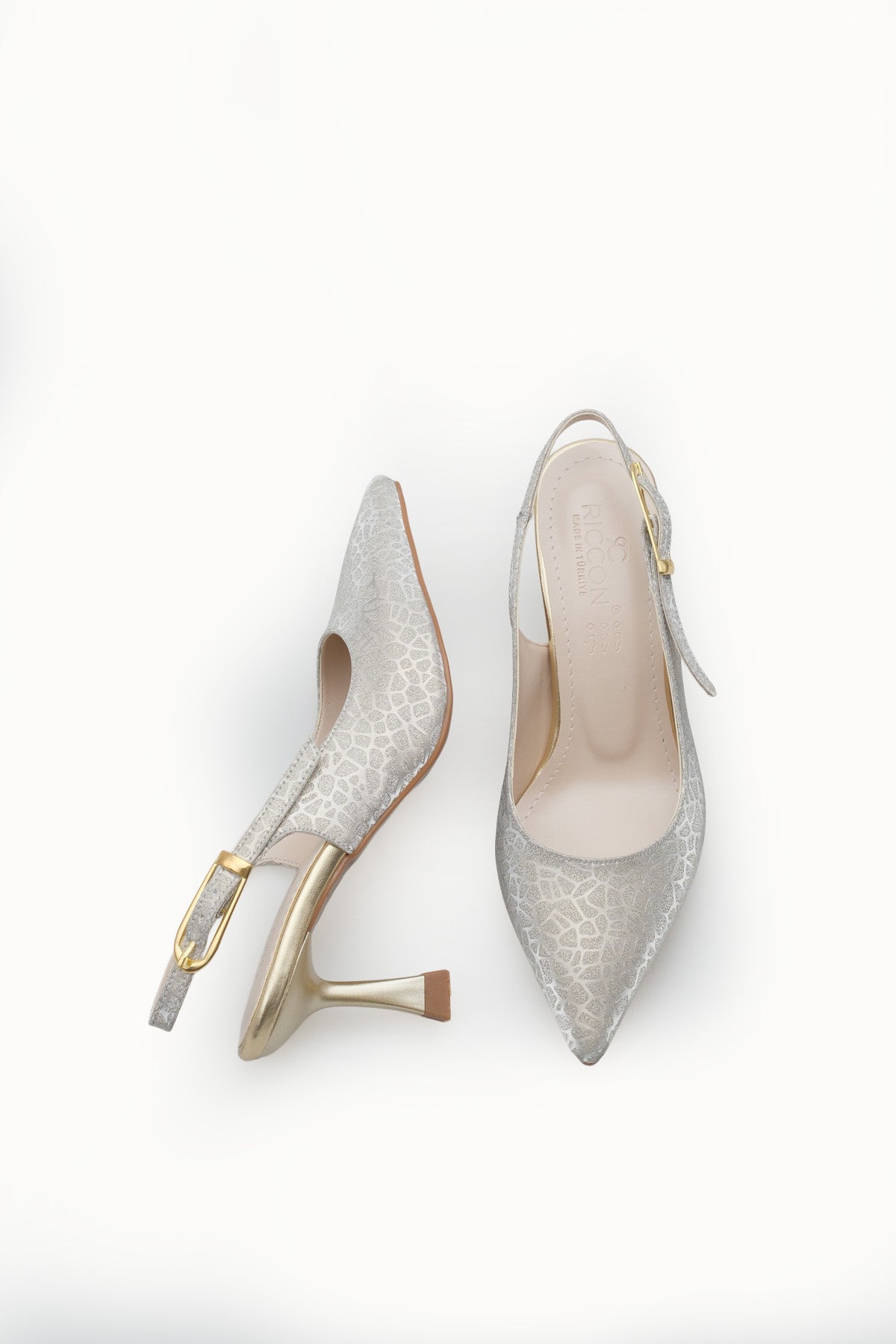 Riccon Ysalaela Kadın Arkası Açık Sivri Burun Stiletto 0012700 Altın Dokulu