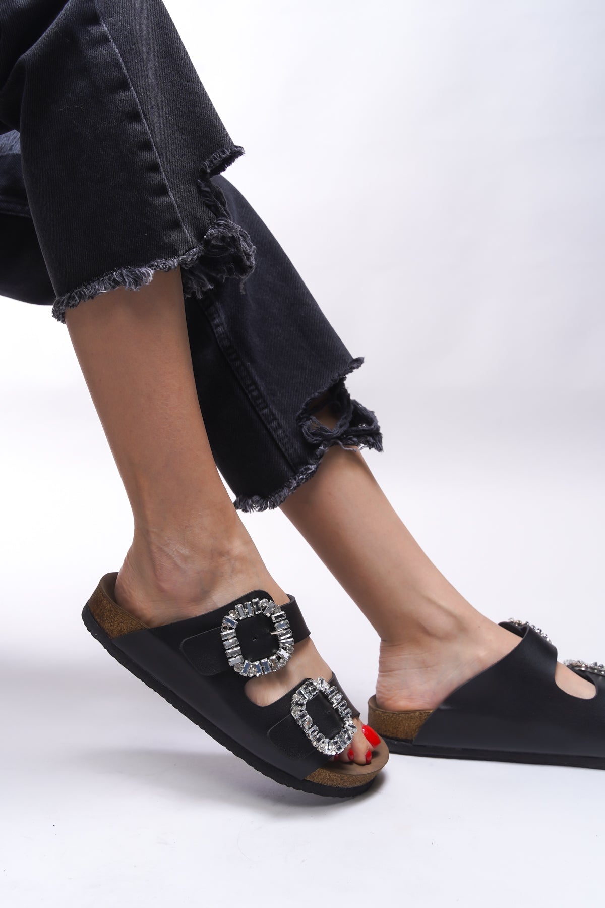 Riccon Mahcerys Kadın Taşlı Çift Tokalı Terlik 0012555