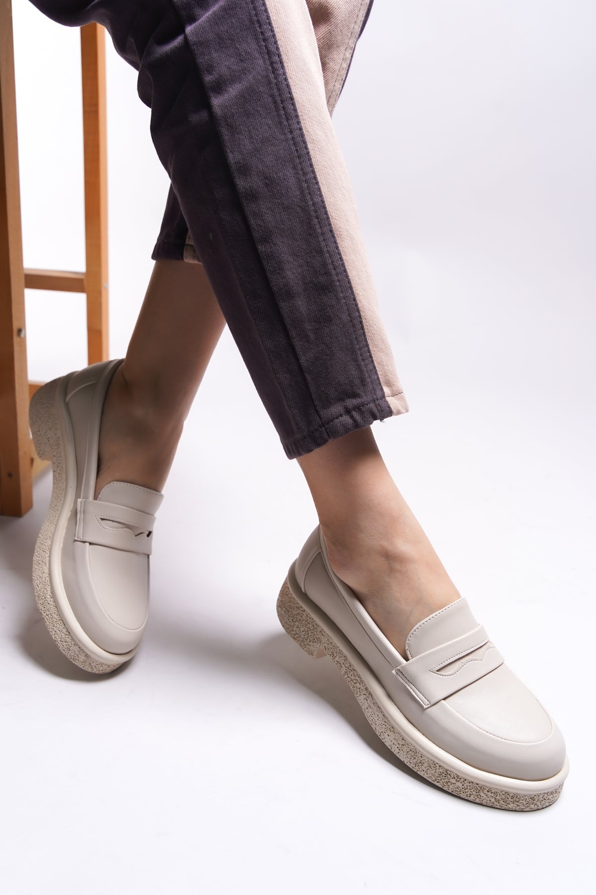 Riccon Ashlalona Kadın Loafer 00121201 Bej Cilt