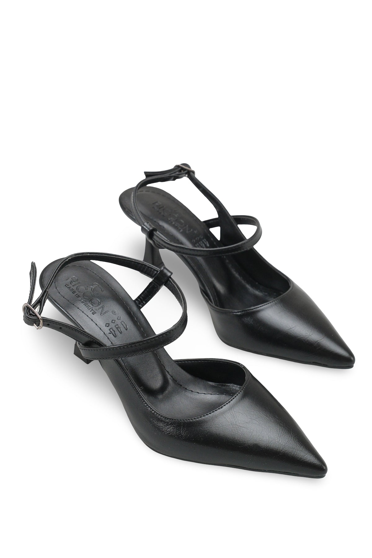 Riccon Kadın Sivri Burunlu Arkası Açık İnce Topuklu Ayakkabı 0012710 Siyah Rustik
