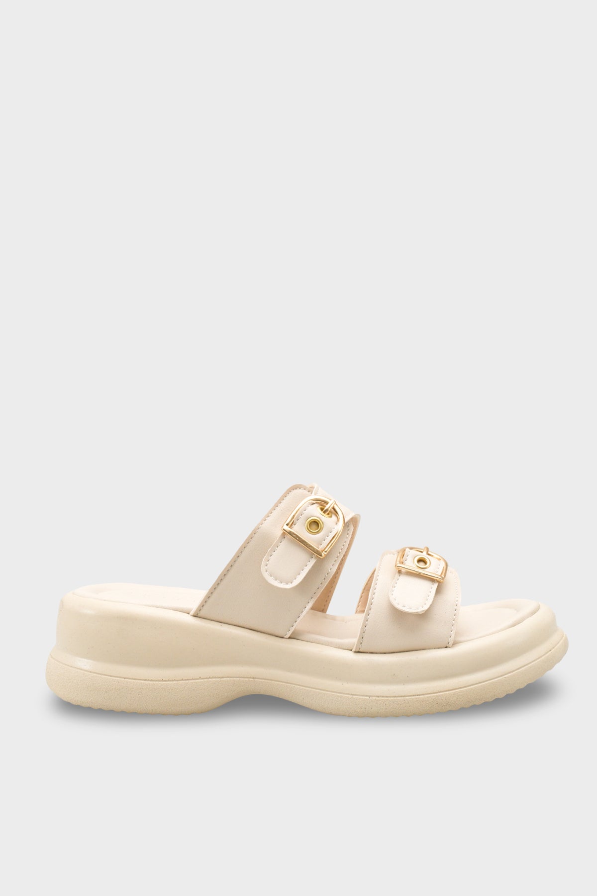 Riccon Kadın Çift Tokalı Terlik 00121027 Bej