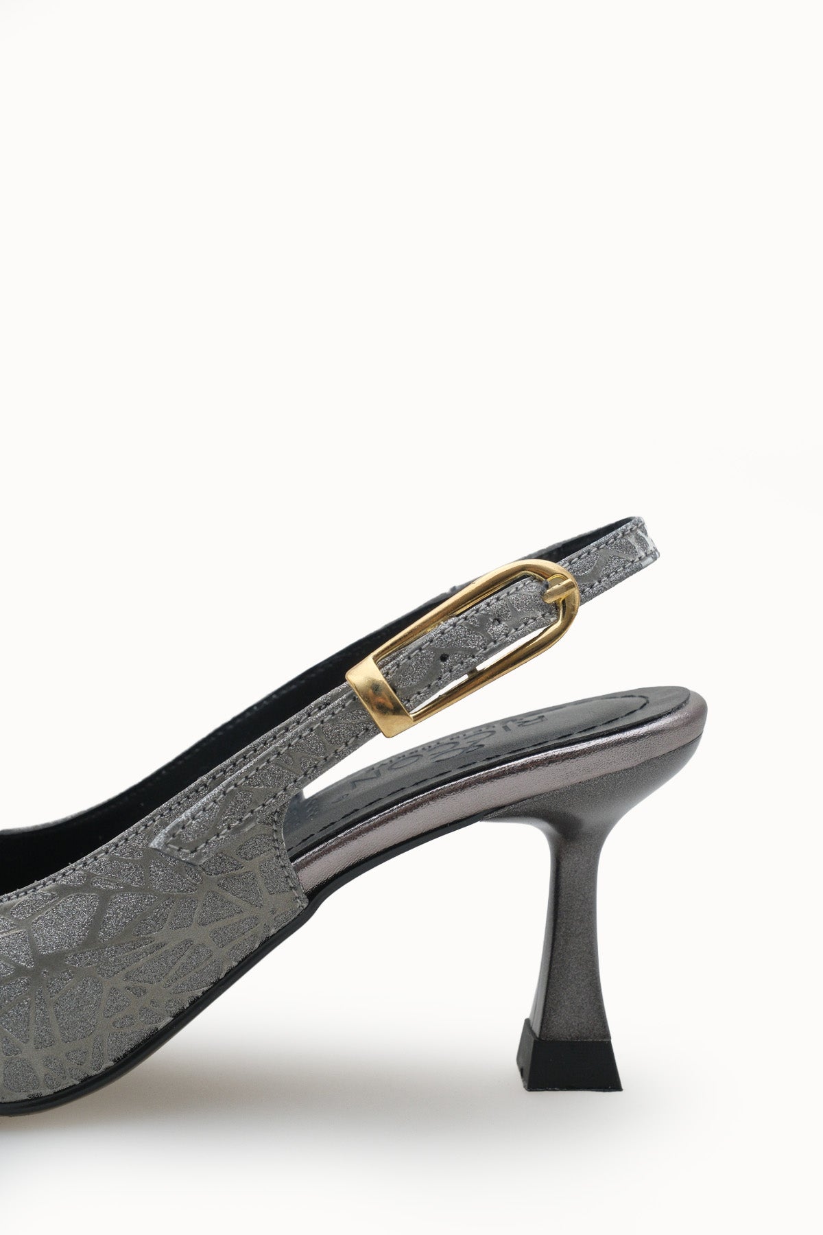 Riccon Ysalaela Kadın Arkası Açık Sivri Burun Stiletto 0012700 Platin Dokulu