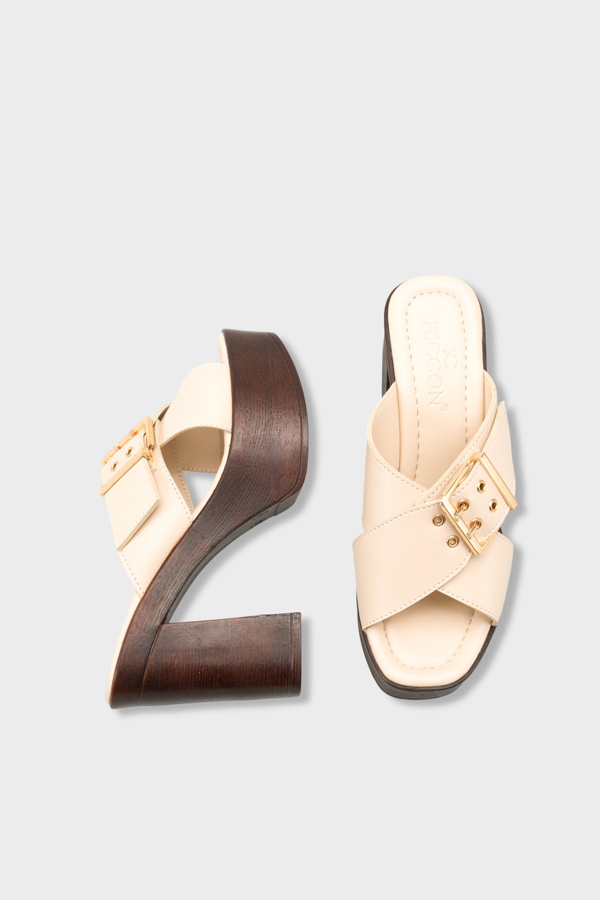 Riccon Kadın Topuklu Terlik 0012776 Bej Cilt