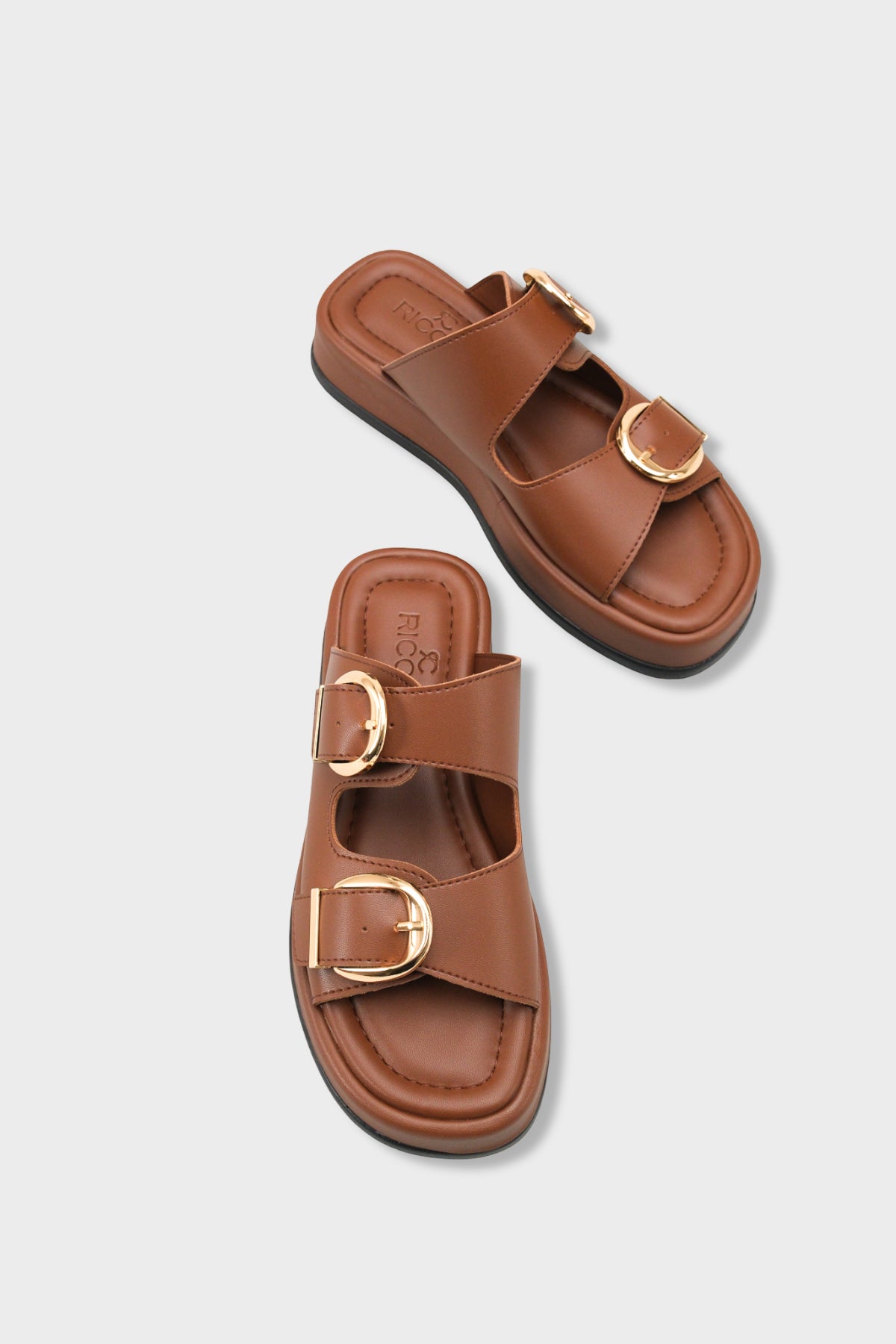 Riccon Kadın Çift Tokalı Terlik 0012683 Kahverengi Cilt