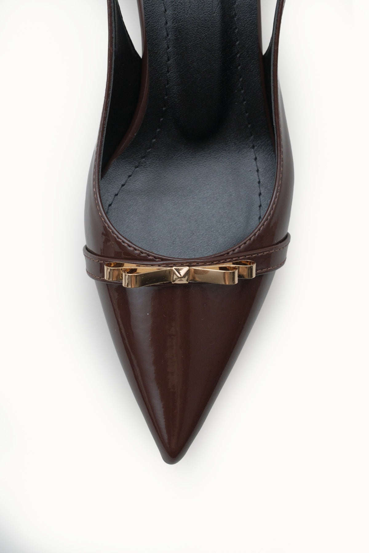 Riccon Kadın Sivri Burunlu Arkası Açık İnce Topuklu Ayakkabı 0012205 Kahverengi Rugan