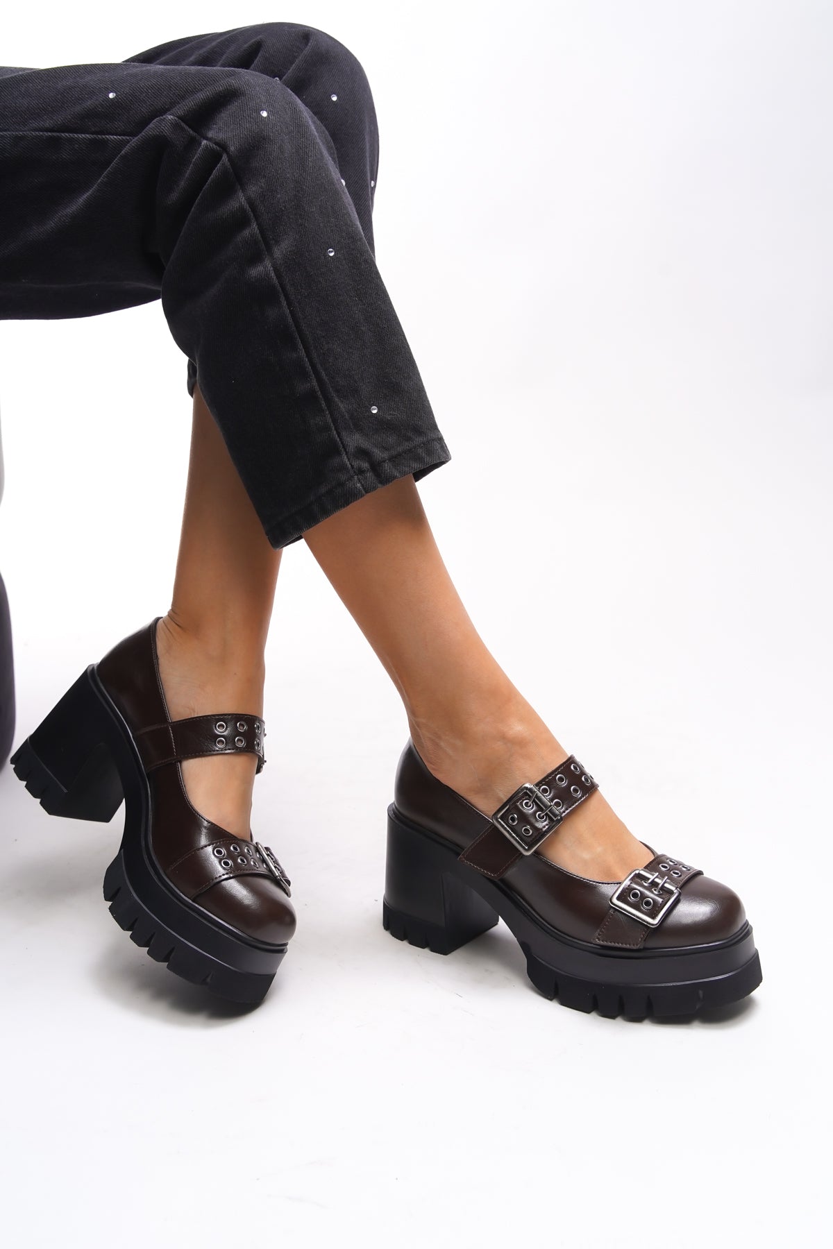 Riccon Lirwenia Kadın Çift Tokalı Topuklu Loafer 00121001