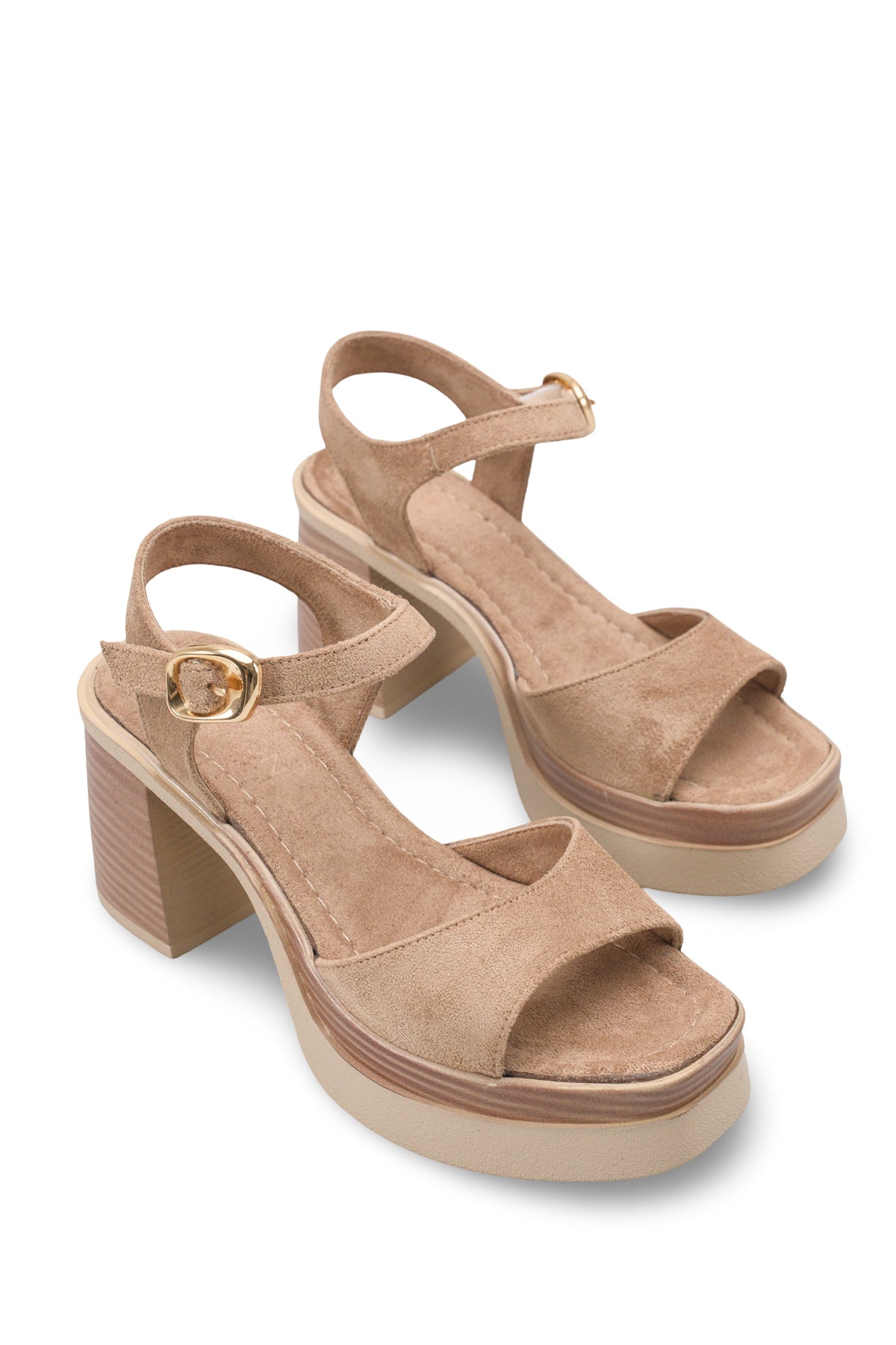 Riccon Kadın Topuklu Sandalet 0012304 Vizon Süet