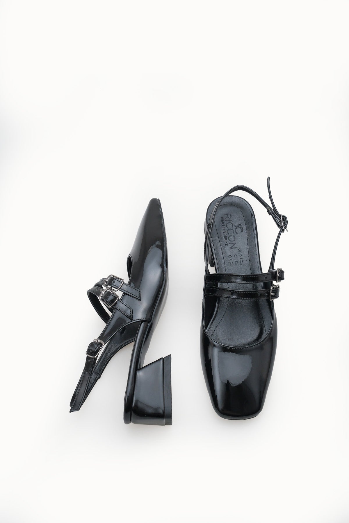 Riccon Kadın Arkası Açık Topuklu Ayakkabı 00121003 Siyah Rugan