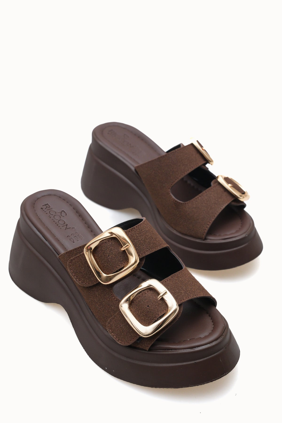 Riccon Heilrele Kadın Terlik 0012908 Kahverengi Deri Dokulu