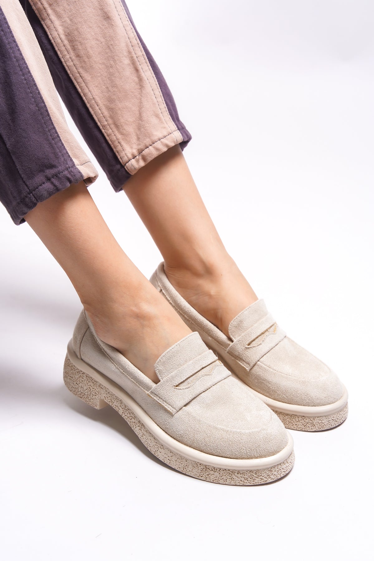 Riccon Ashlalona Kadın Loafer 00121201 Bej Süet