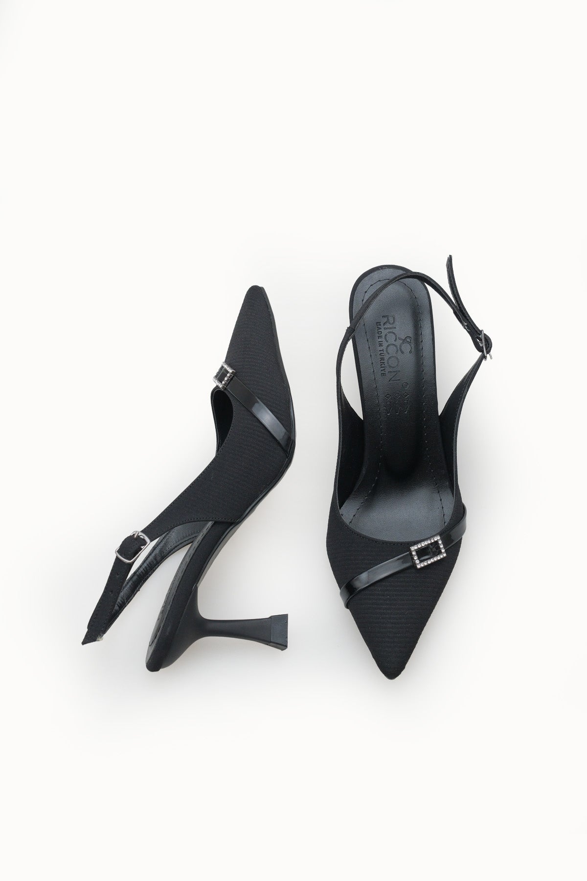 Riccon Kadın Sivri Burunlu Arkası Açık İnce Topuklu Ayakkabı 0012712 Mat Siyah Çizgili