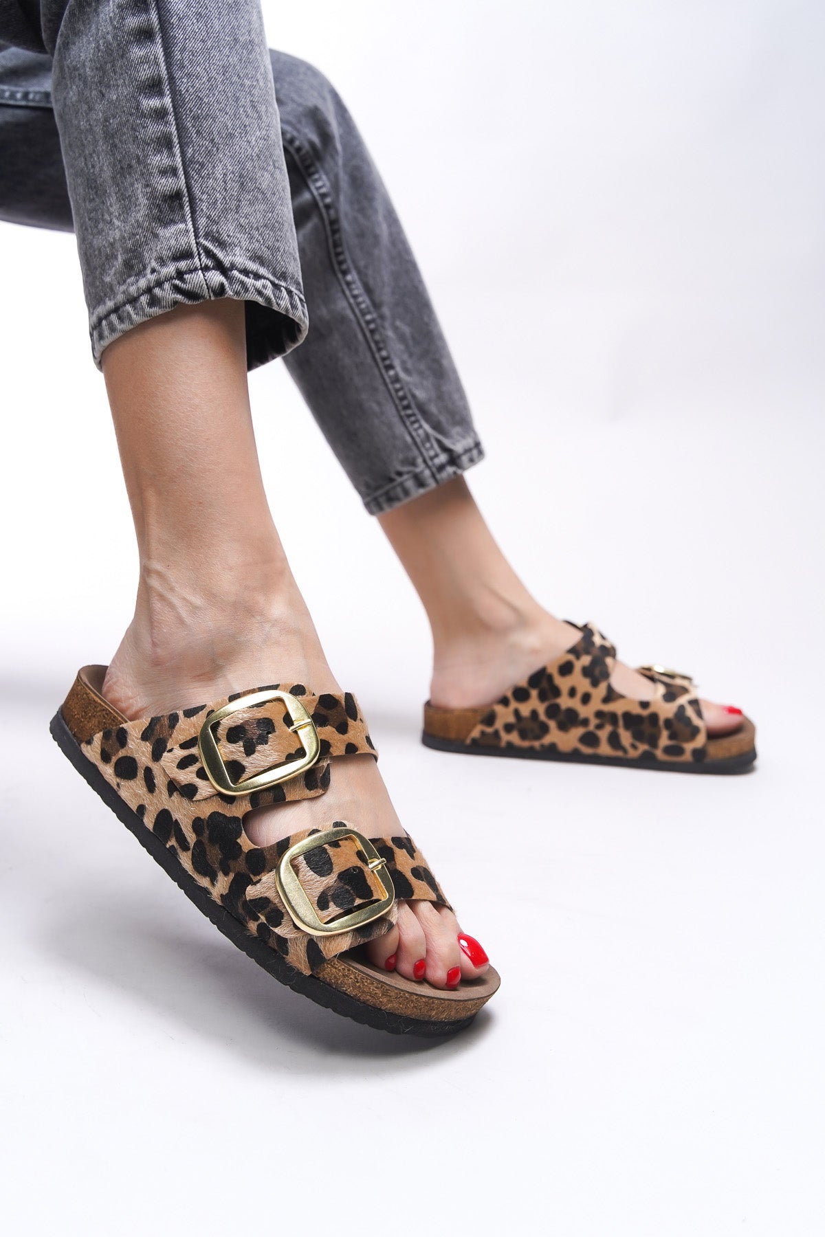 Riccon Vylsula Kadın Çift Tokalı Terlik 0012602 Leopar
