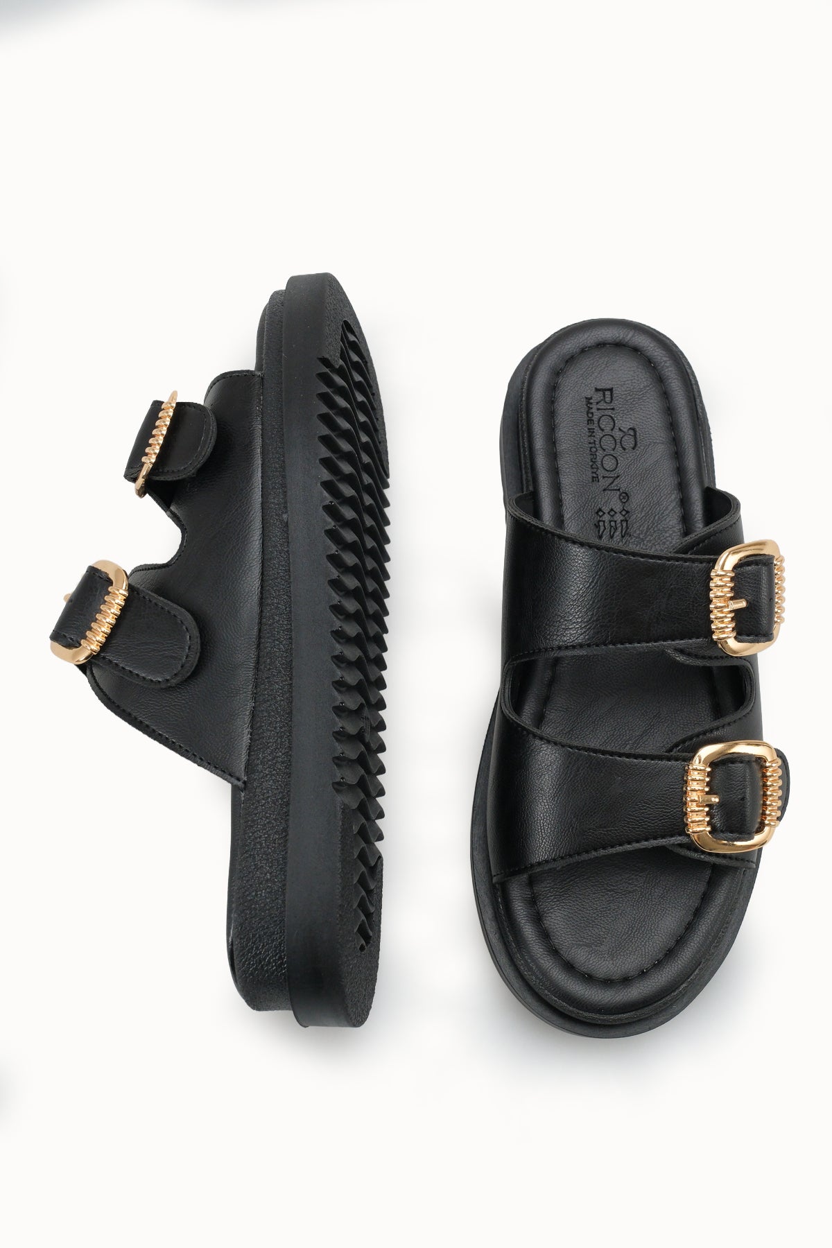 Riccon Kadın Çift Tokalı Terlik 00120403 Siyah