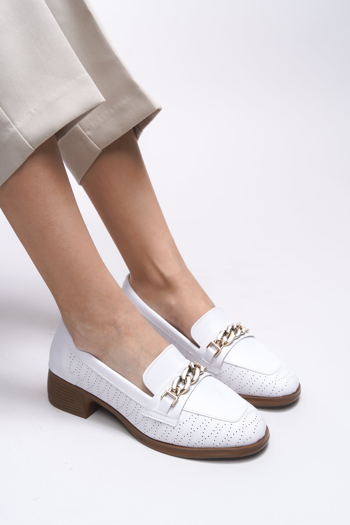 Riccon Evelyrra Kadın Loafer 0012302 Beyaz Cilt