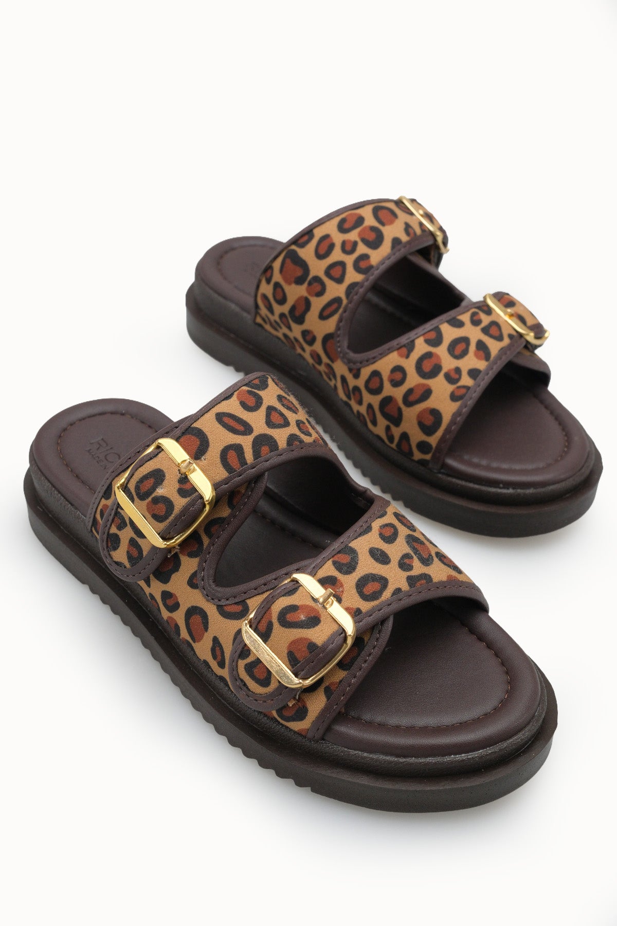 Riccon Kadın Çift Tokalı Terlik 00120401 Kahverengi