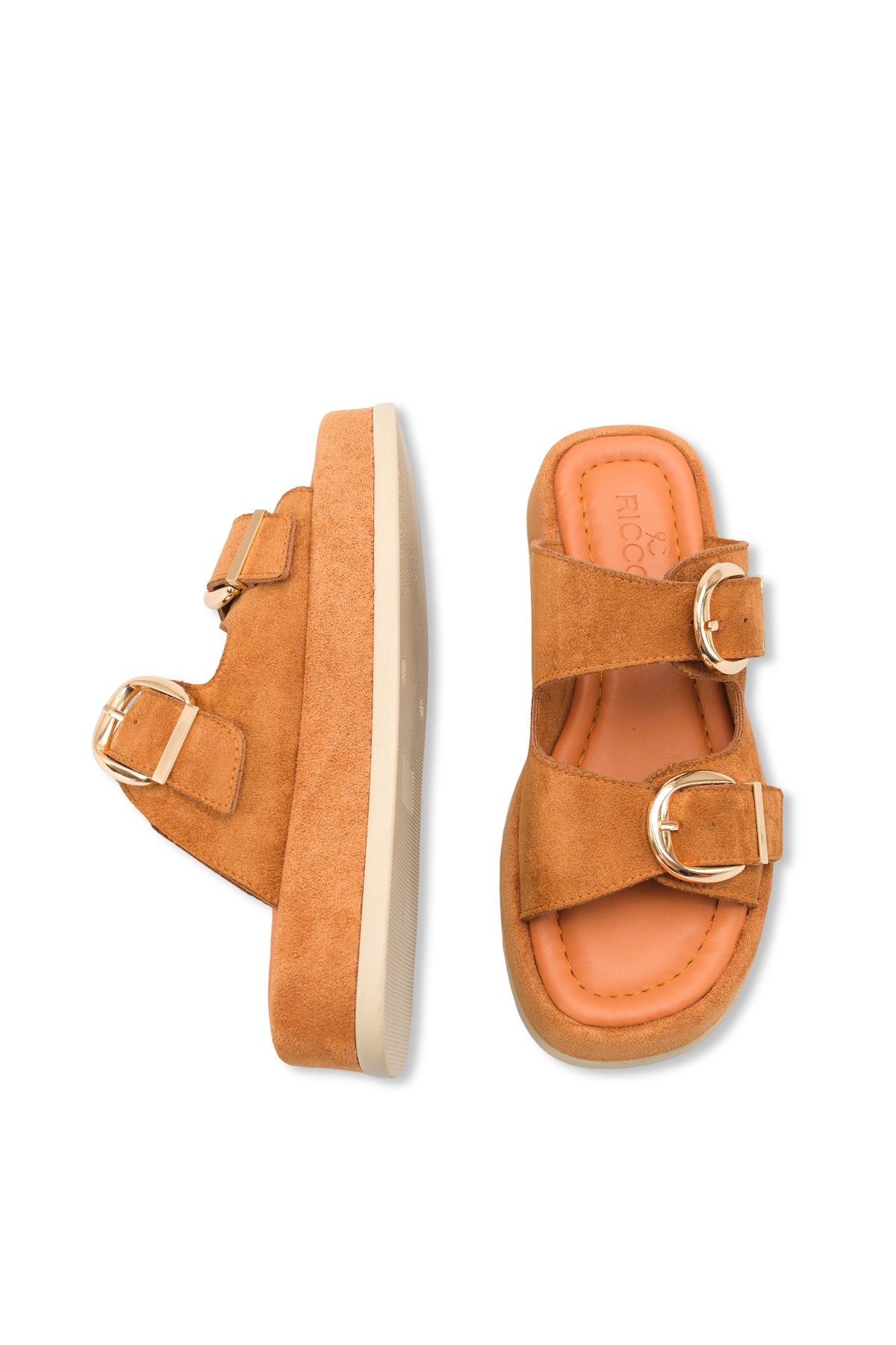 Riccon Kadın Çift Tokalı Terlik 0012683 Taba Süet