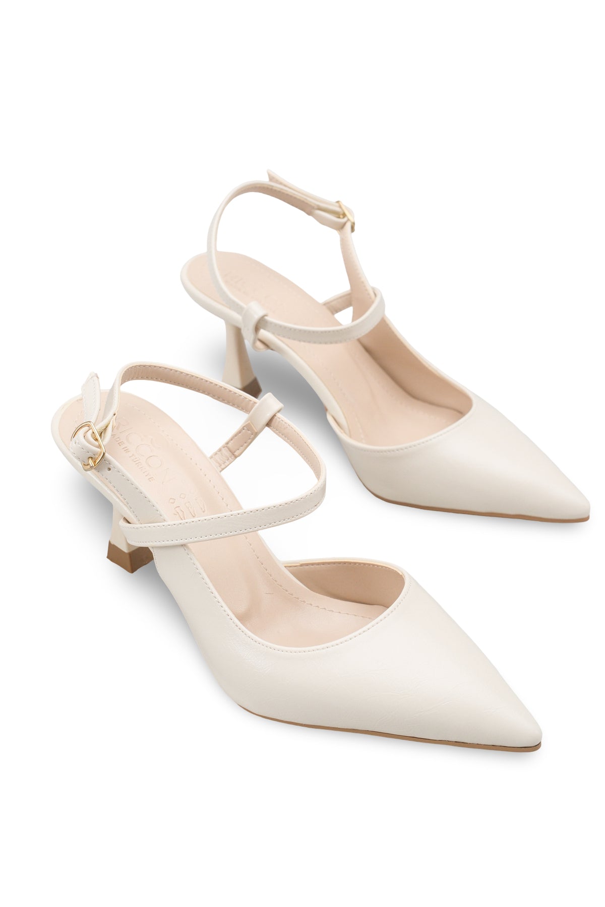 Riccon Kadın Sivri Burunlu Arkası Açık İnce Topuklu Ayakkabı 0012710 Ten Rustik