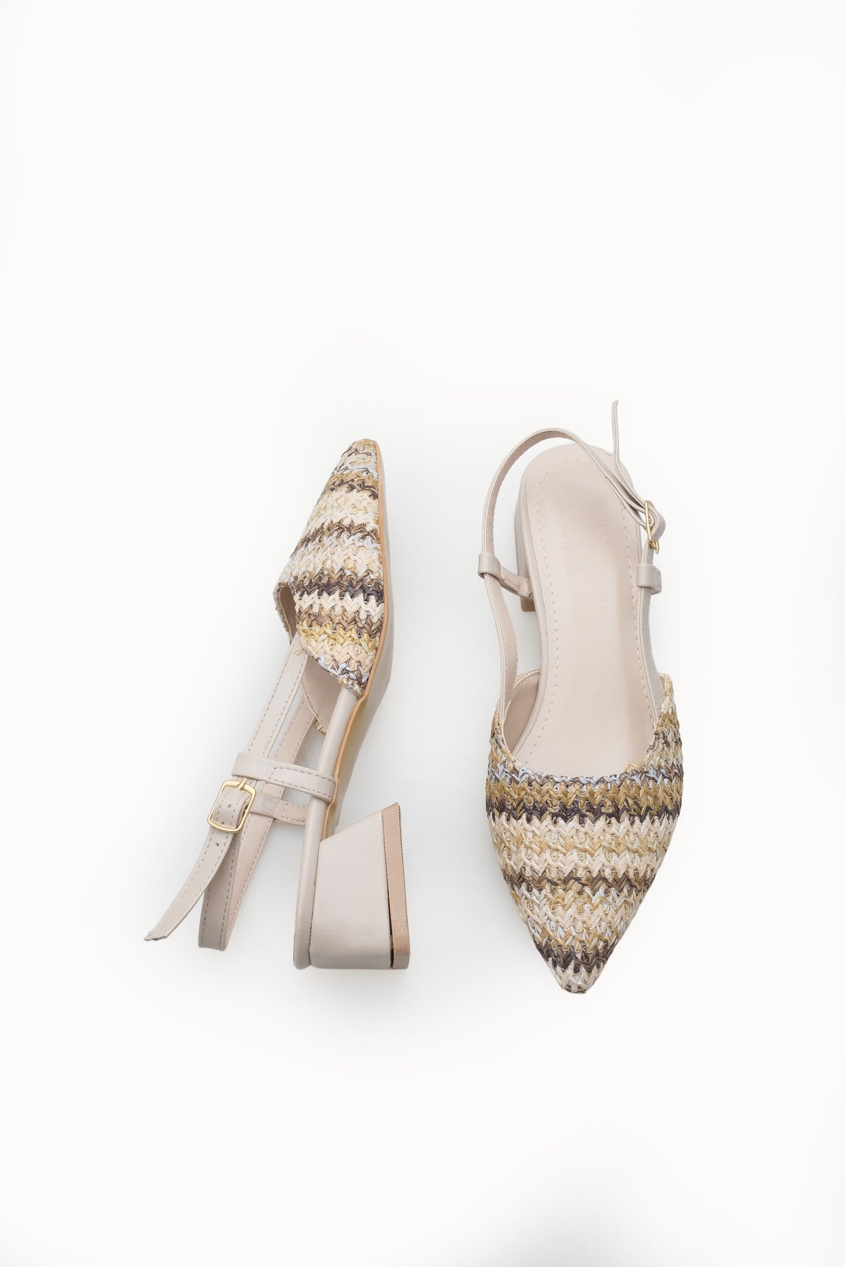 Riccon Ivethion Kadın Arkası Açık Sivri Burun Topuklu Ayakkabı 0012340 Ten Renkli Hasır