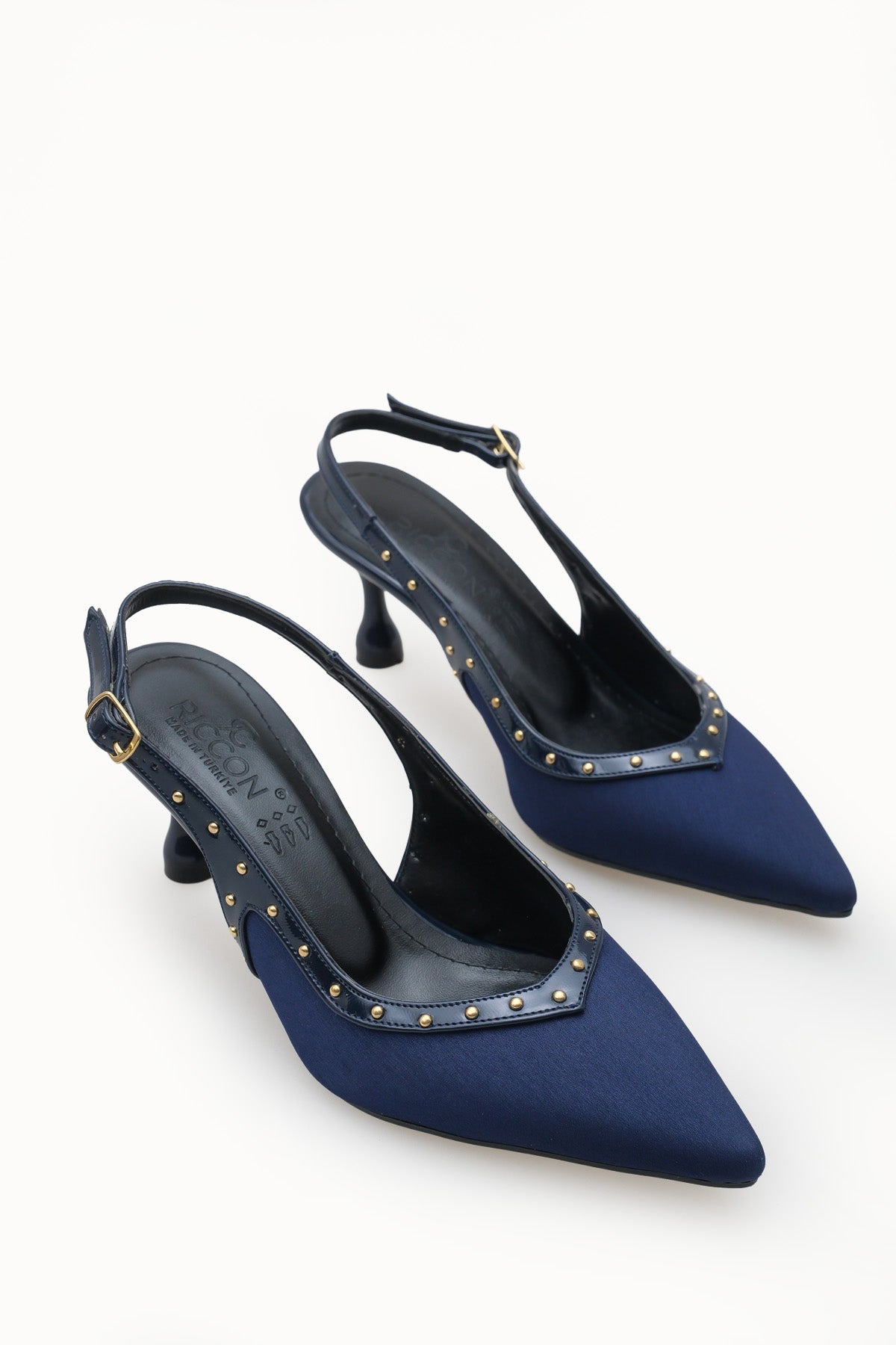 Riccon Kadın Sivri Burunlu Arkası Açık İnce Topuklu Ayakkabı 0012553 Mat Lacivert