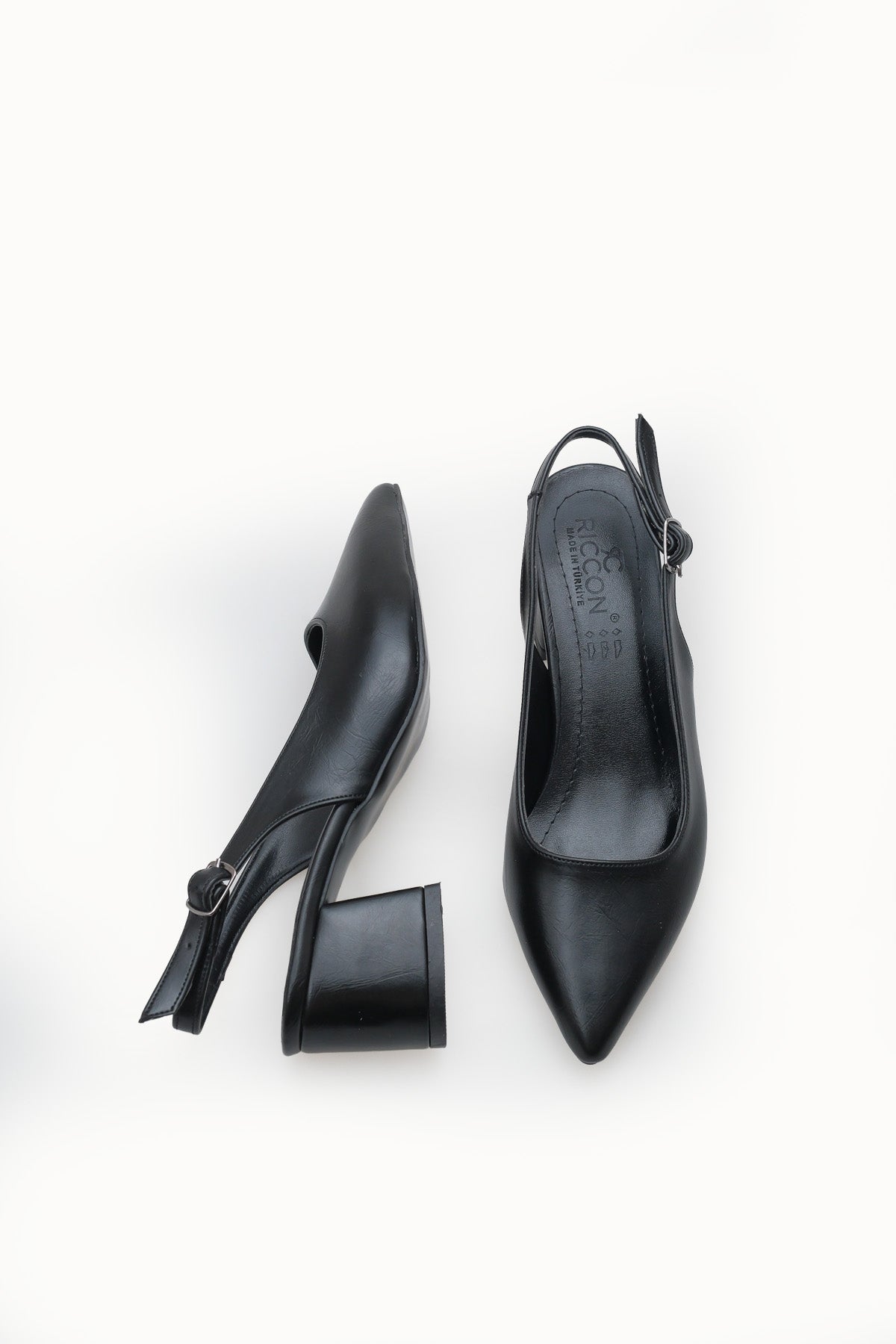 Riccon Kadın Sivri Burunlu Arkası Açık Topuklu Ayakkabı 0012420 Siyah Rustik