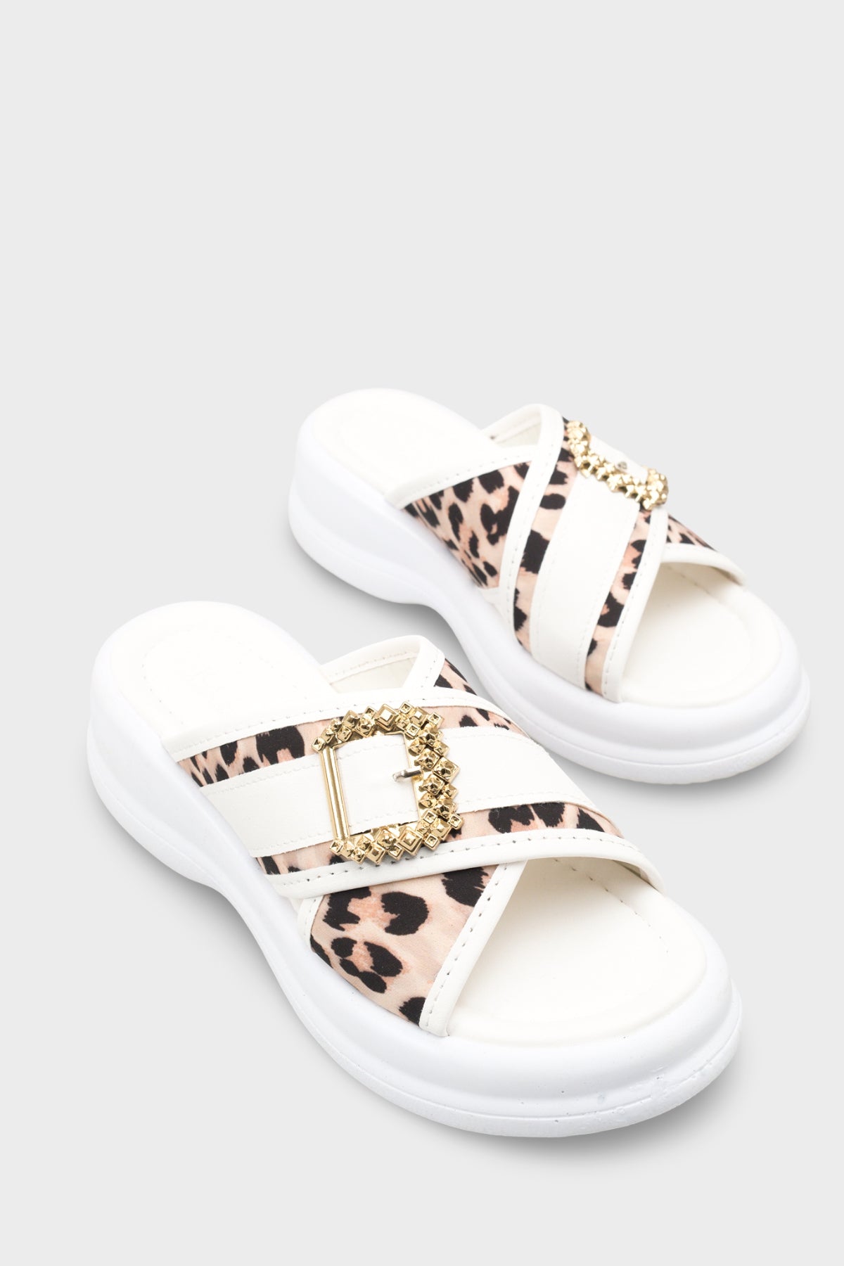 Riccon Kadın Terlik 00121023 Beyaz Leopar