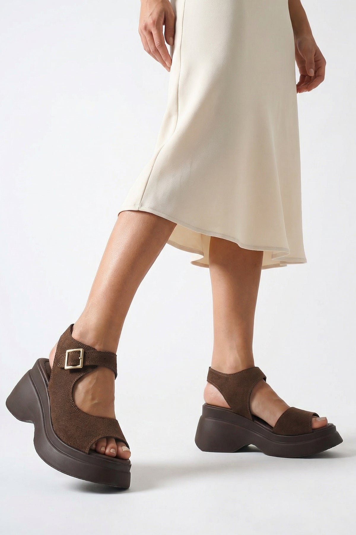 Riccon Quelaela Kadın Sandalet 0012906 Kahverengi Deri Dokulu