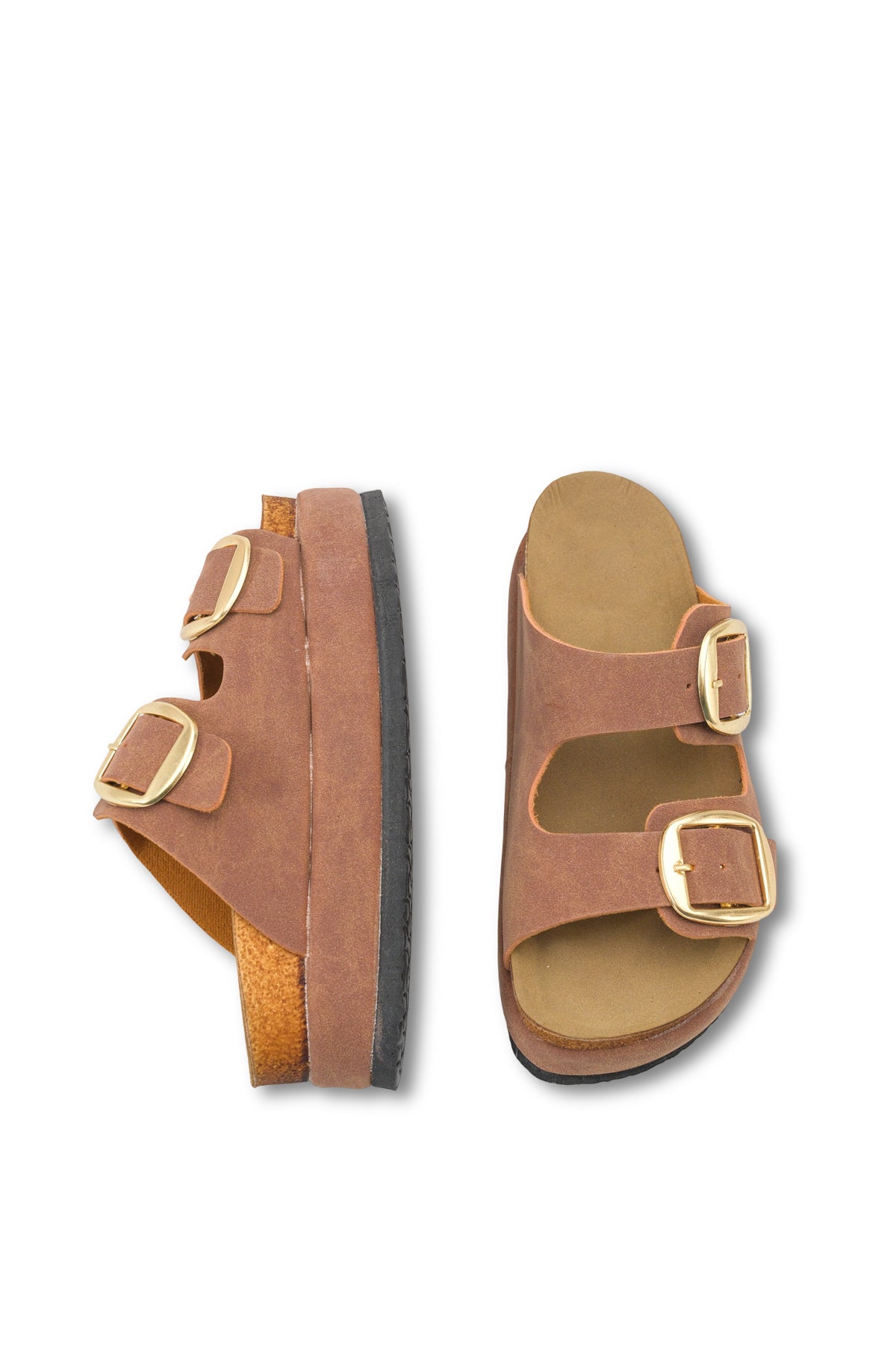 Riccon Kadın Çift Tokalı Terlik 0012701 Taba