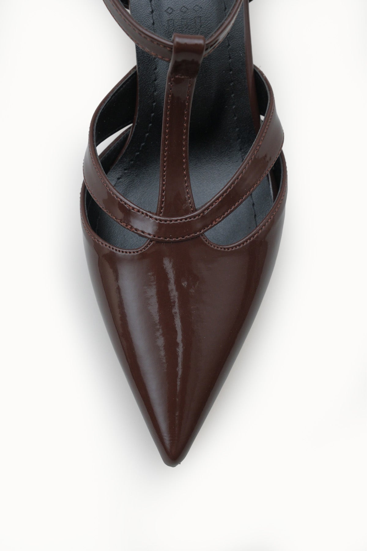 Riccon Kadın Sivri Burunlu Arkası Açık İnce Topuklu Ayakkabı 0012210 Kahverengi Rugan