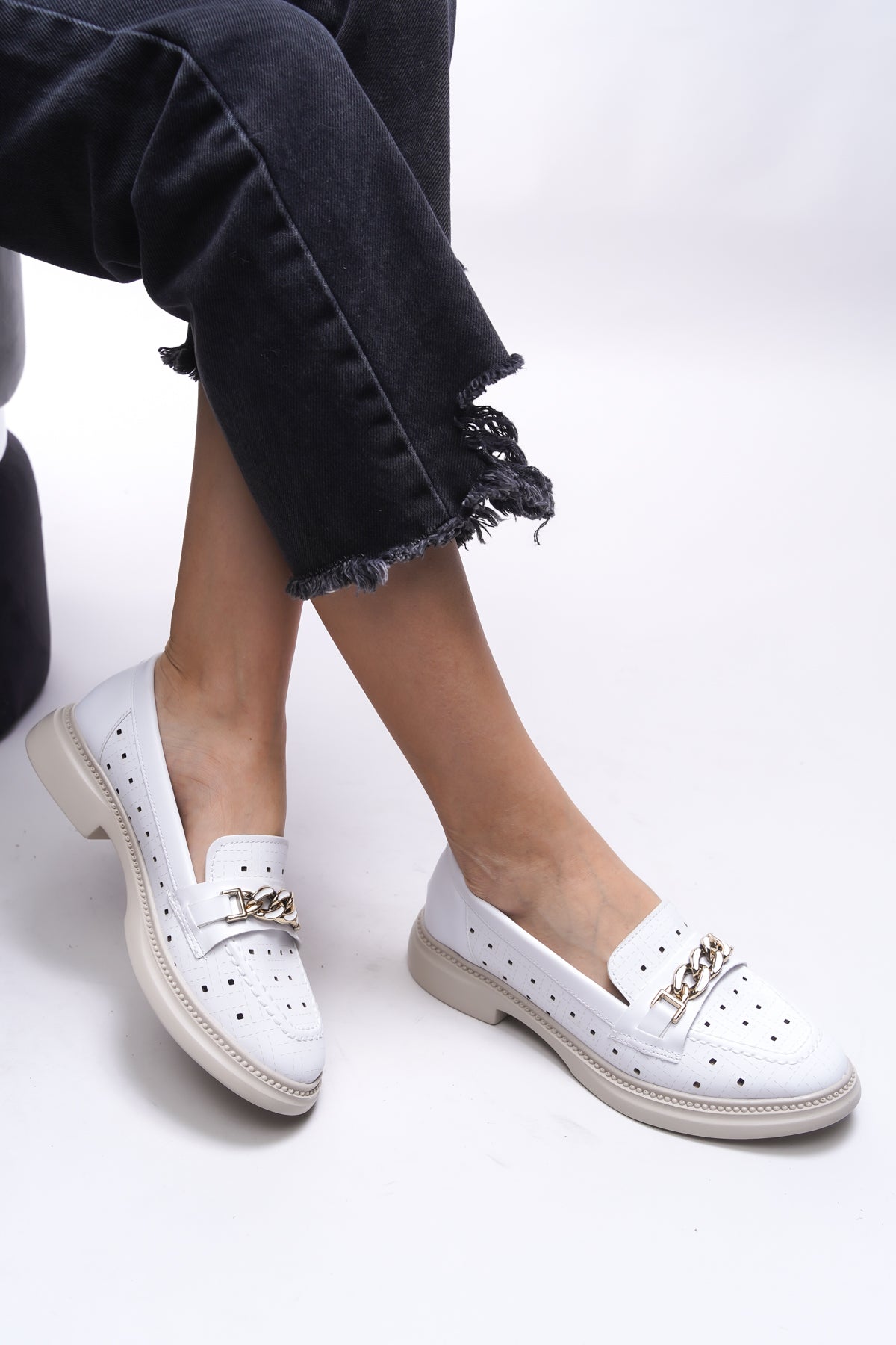 Riccon Jessimyra Kadın Loafer 0012454 Beyaz Cilt