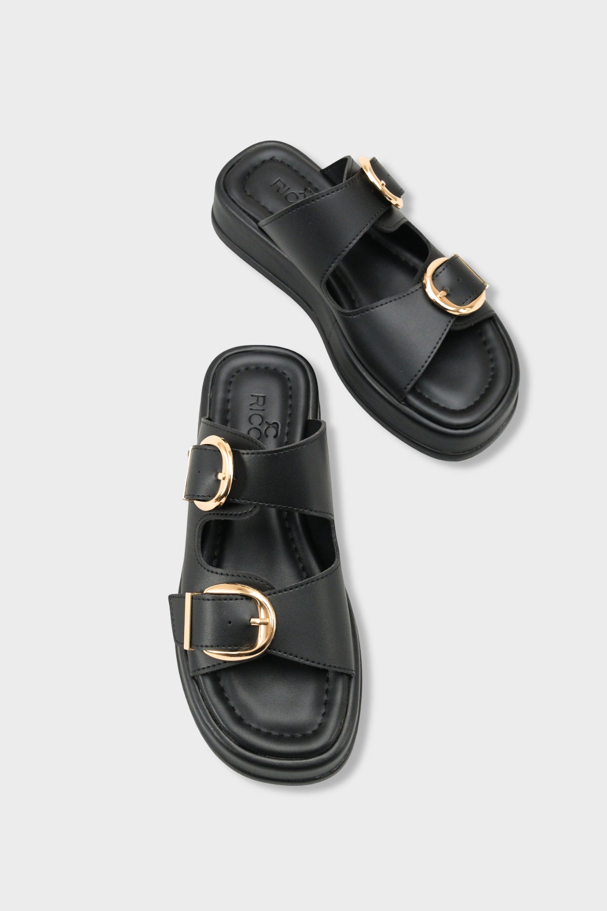 Riccon Kadın Çift Tokalı Terlik 0012683 Siyah Cilt