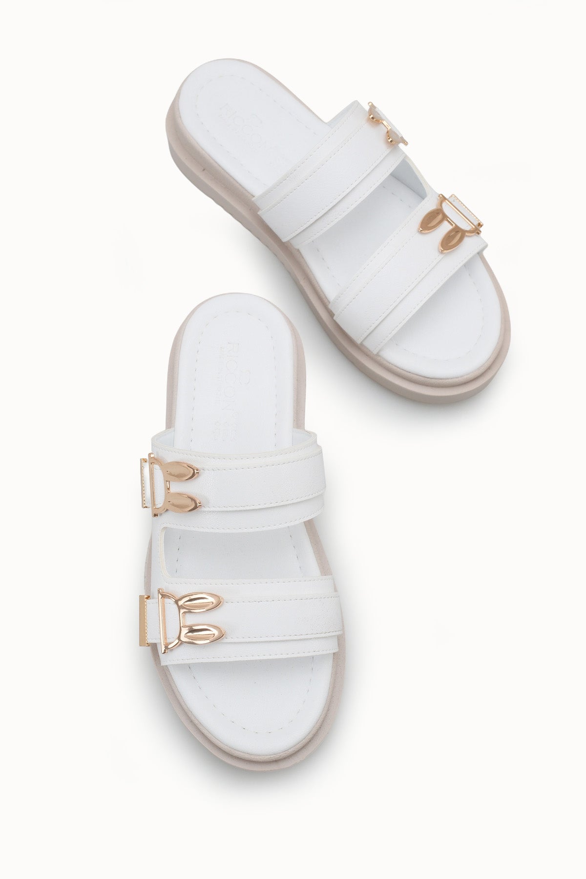 Riccon Kadın Çift Tokalı Terlik 00120415 Beyaz