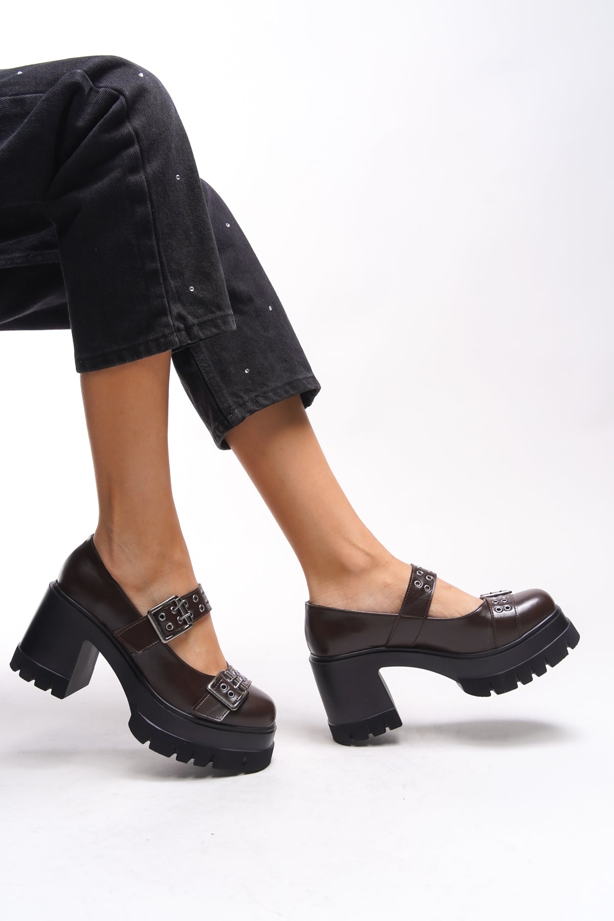Riccon Lirwenia Kadın Çift Tokalı Topuklu Loafer 00121001