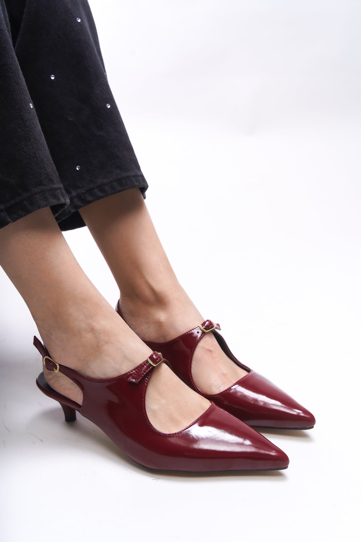 Riccon Iohthion Kadın Stiletto Topuklu Ayakkabı 001201 Bordo Rugan