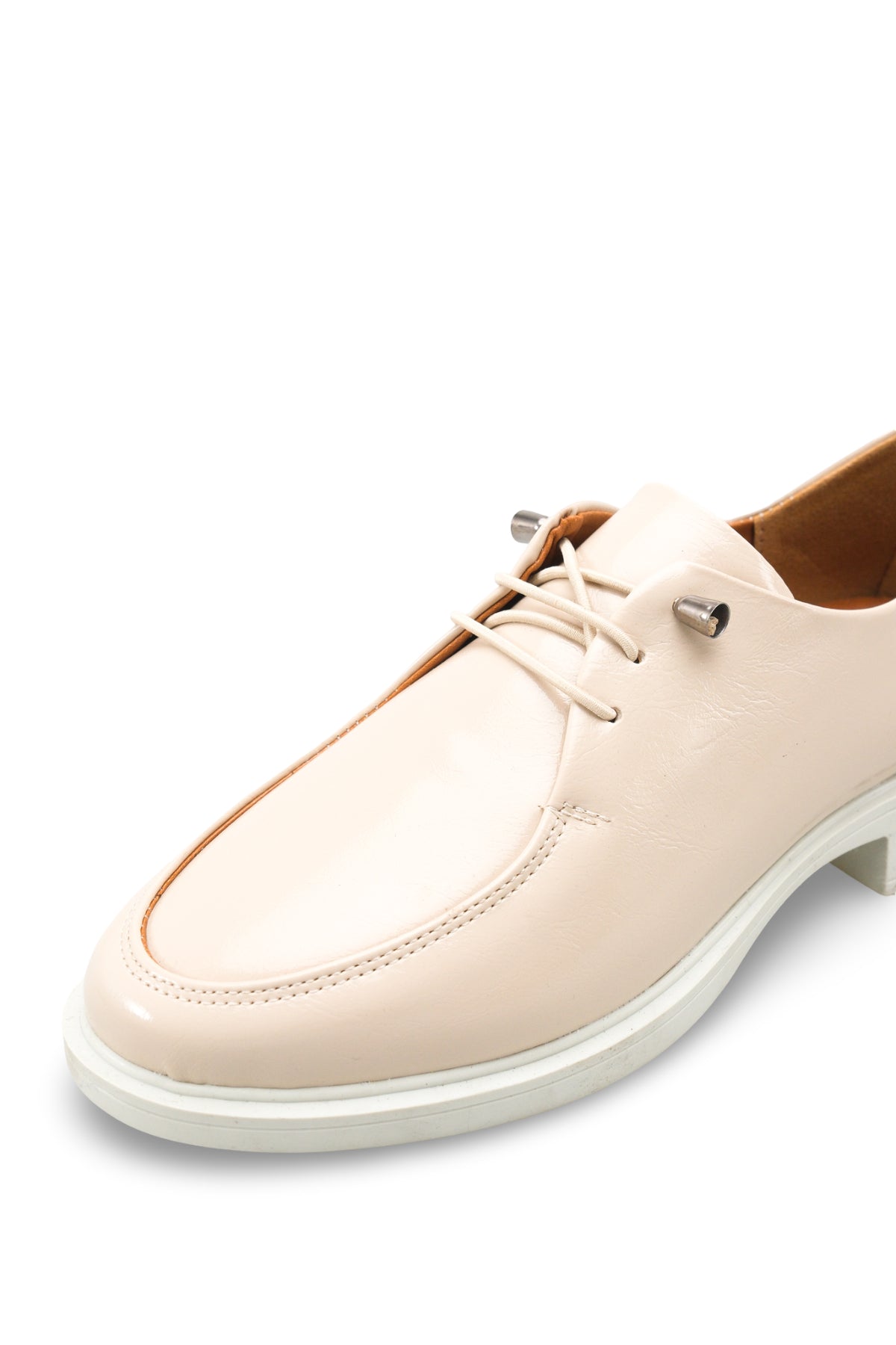 Riccon Kadın Loafer 0012345 Bej Kırışık Rugan
