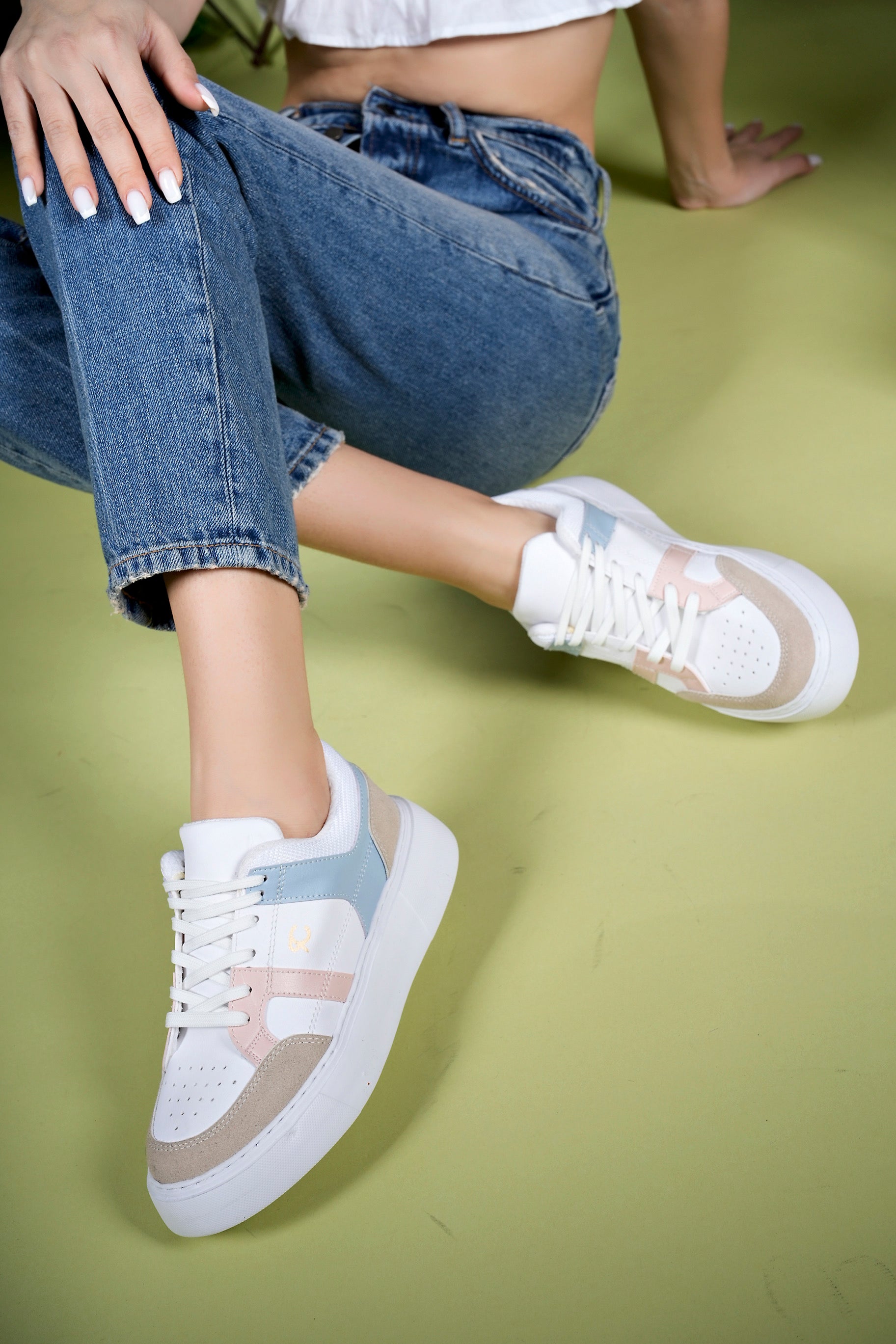 Riccon Kadın Sneaker 0012350 Beyaz Pudra Mavi Bej